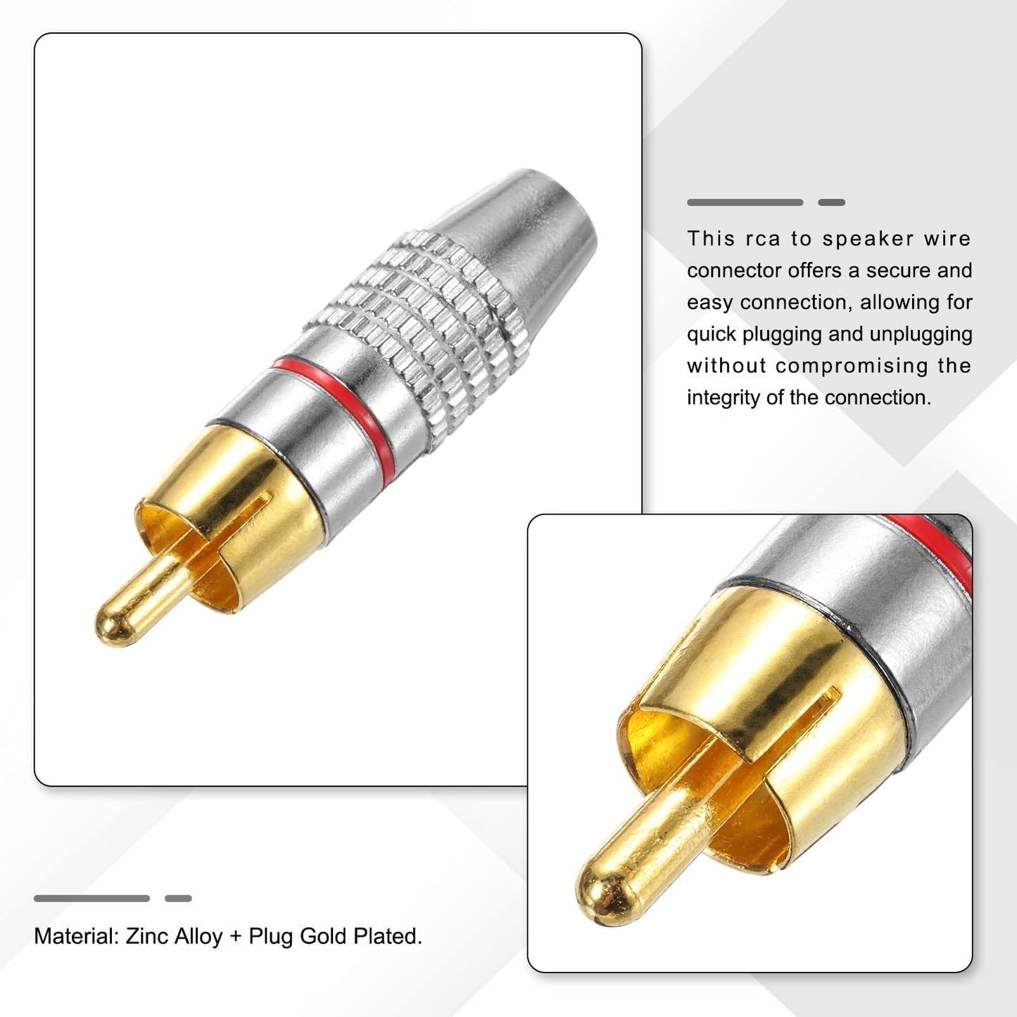 Fielect 50Pcs RCA Male Plug Connector Adapter, Solderless Gold Plated Audio Video Cable Adapter Connector for Speaker Wire, Home Theater, Amplifier