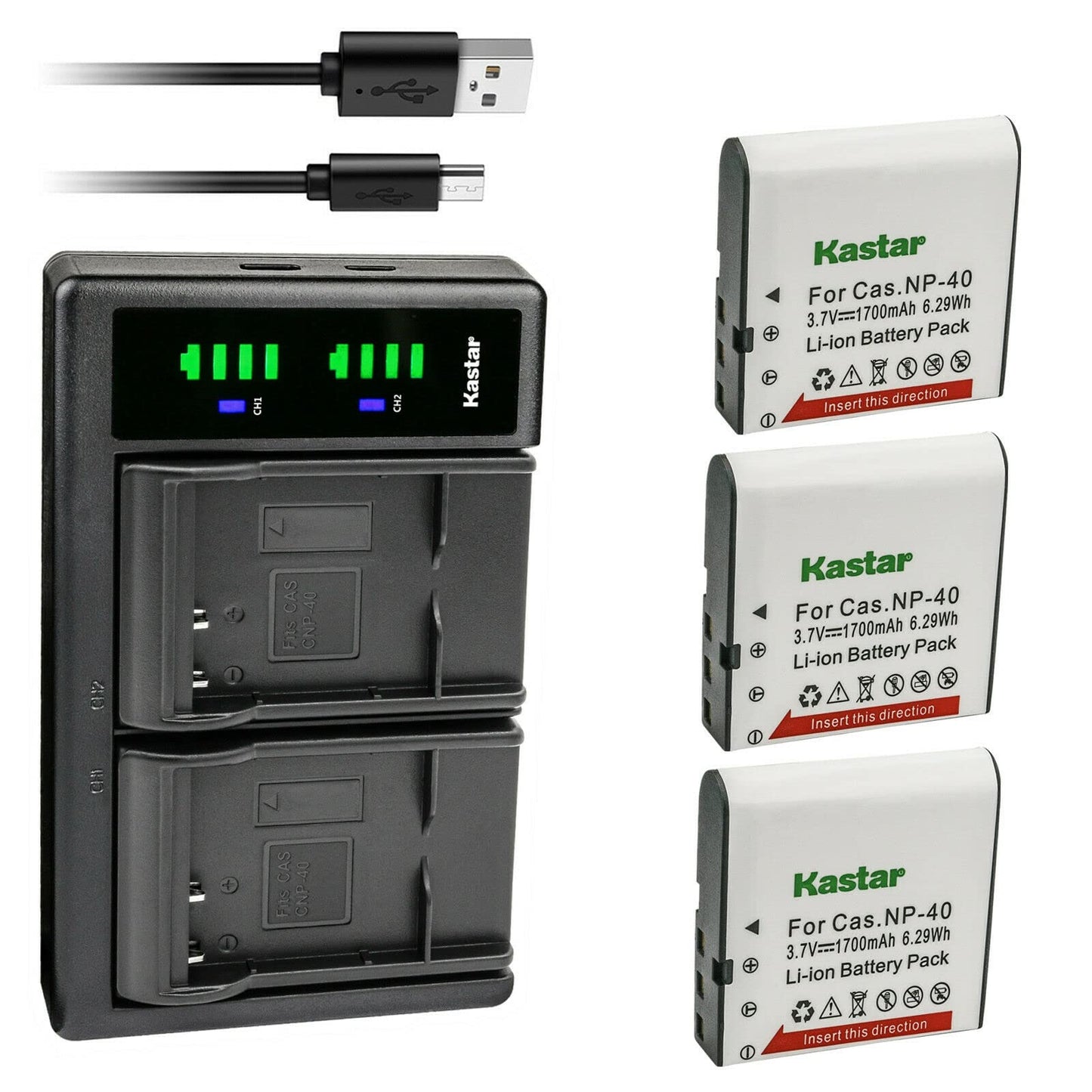 Kastar 3-Pack NP-40 Battery and LTD2 USB Charger Replacement for Minolta MN4K100Z 4K Ultra HD, Minolta MN4K30NV 4K Ultra HD / 30 MP, Minolta MN100HDZ