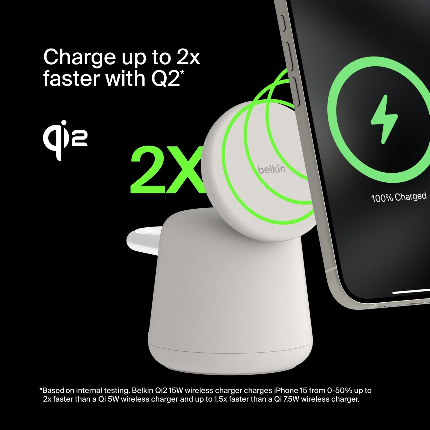 Belkin 2-in-1 Qi2 Wireless Charging Dock 15W Fast Charge iPhone Charger Compatible with iPhone 17, 16, 15, 14, and 13 Series, AirPods, and Other Qi2