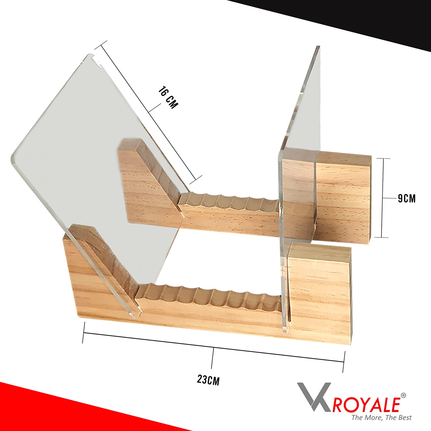 VK-Royal Vinyl Records Storage Holder Display Stand - Holds Up to 25 Turntable LP's Records Albums - Wood Stand, Rubber Grip pad and Clear Acrylic