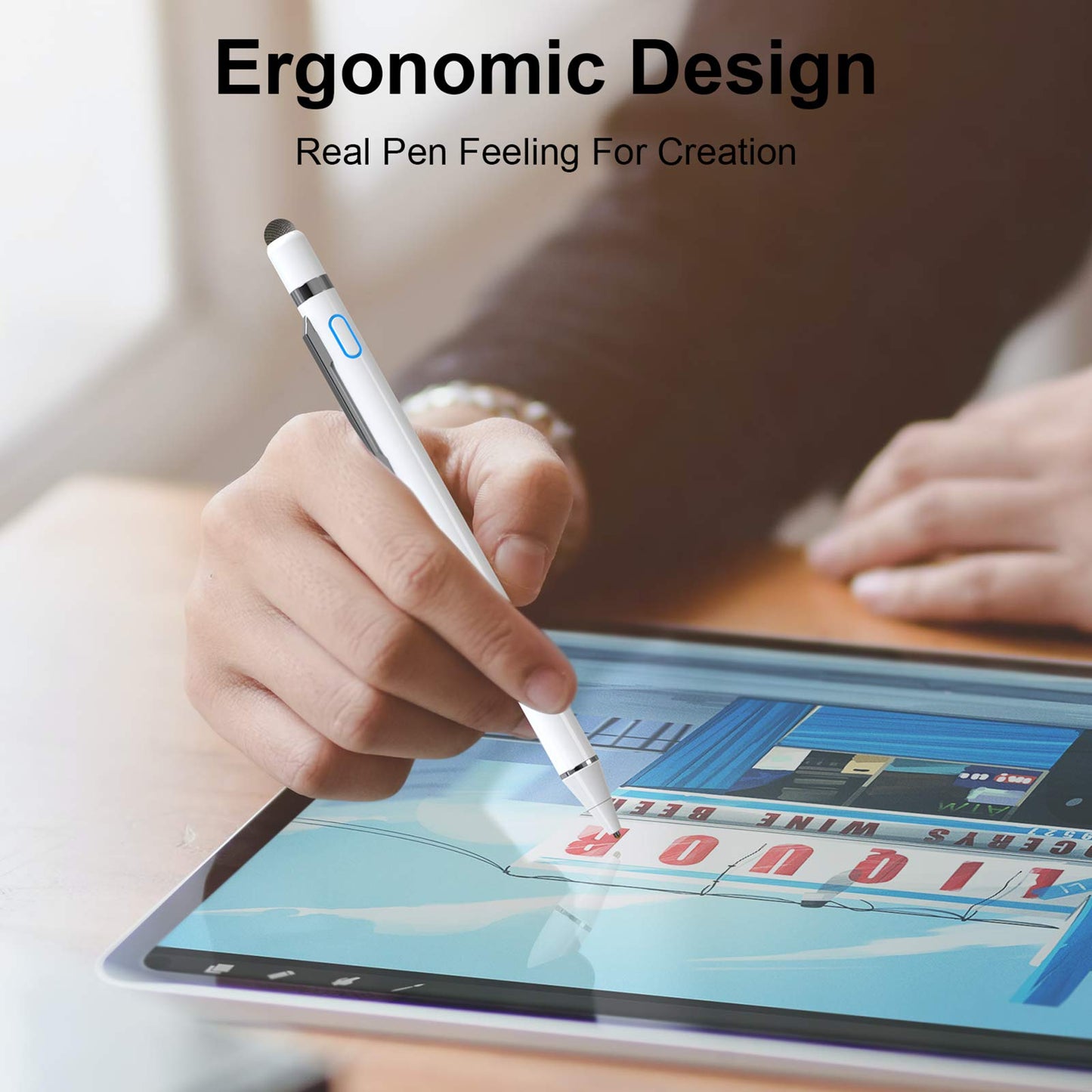 NTHJOYS 2 in 1 Rechargeable Digital Pen Fine Point Stylus for iPhone/iPad Pro/Mini/Air/Samsung and Other Touch Screens
