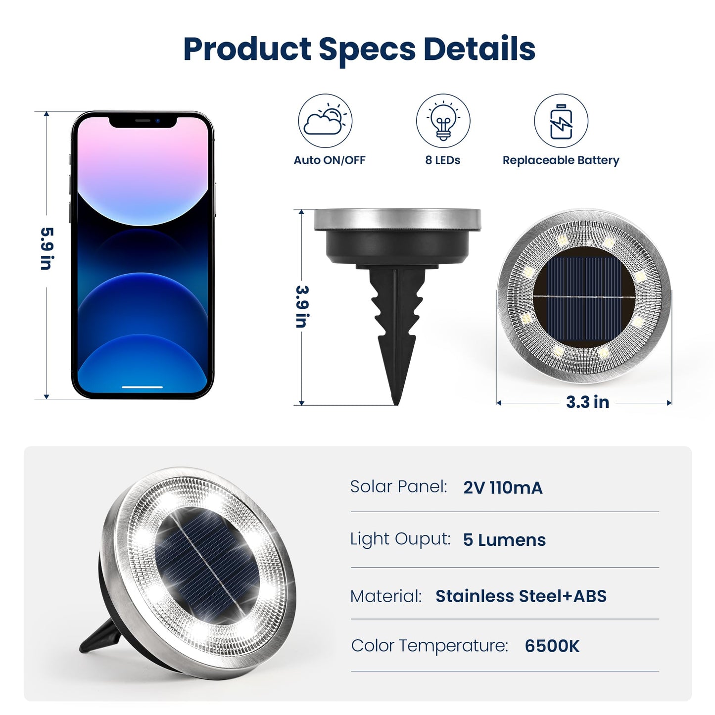 SOLPEX 10 Pack Solar Ground Lights Outdoor Waterproof, Solar Powered Pathway Lights, Landscape Lighting for Garden Walkway Driveway Backyard Decor