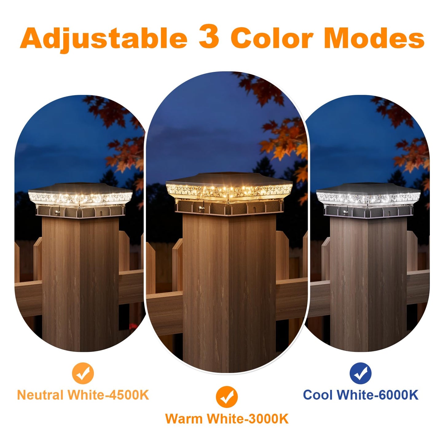 APONUO Solar Post Cap Lights for 4x4 Wood &Vinyl Posts, 3 Light Modes & 800mAh Battery, IP65 Waterproof Rugged Unibody, Solar Outdoor Lights