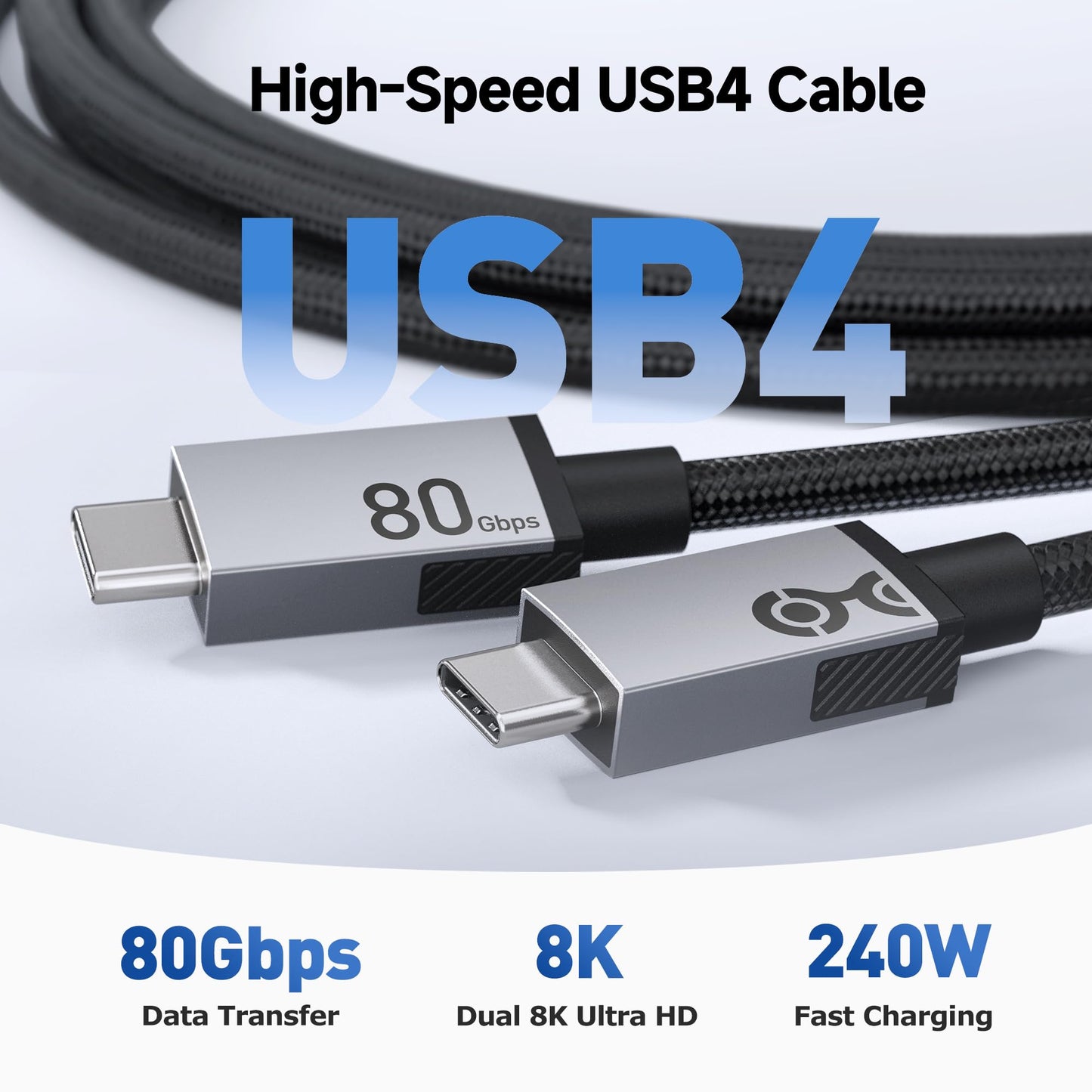 Cable Matters 80Gbps Premium Braided USB4 Cable - 6.6ft / 2m, Up to [8K@120Hz / 4K@480Hz Video, 240W Charging, 80Gbps Data Transfer], USB 4 Cable