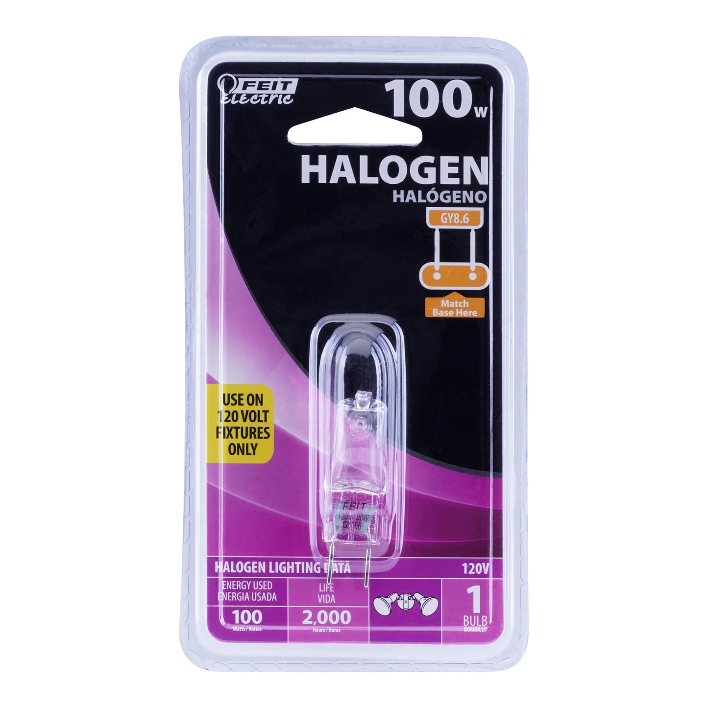 Feit Electric Halogen Bulb 100W T4 GY8.6 - Dimmable 1600 Lumens 3000K
