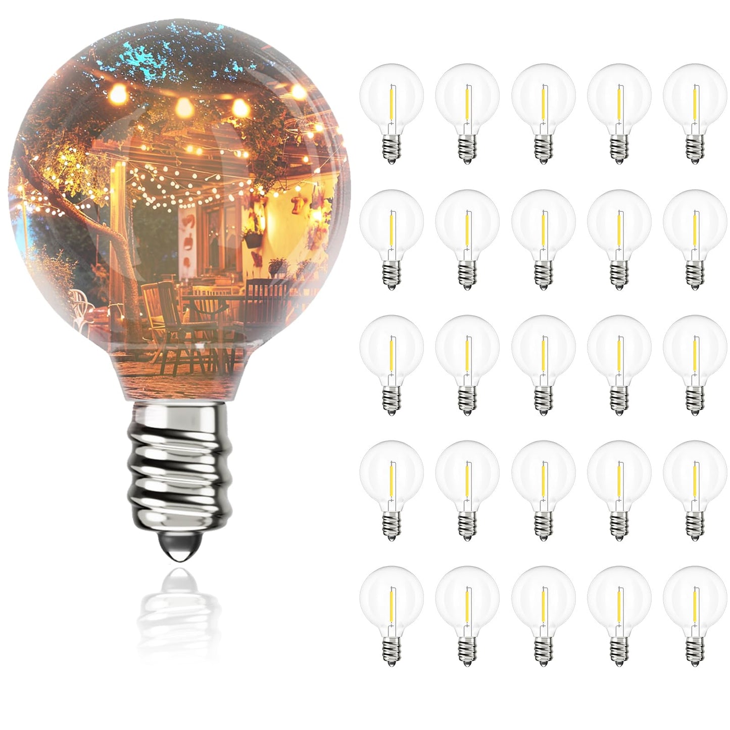 Svater G40 LED Replacement Bulbs for Outdoor String Lights, 25 Pack Dimmable Shatterproof Globe Bulbs, E12/C7 Screw Base Edison Light Bulbs for Indoor