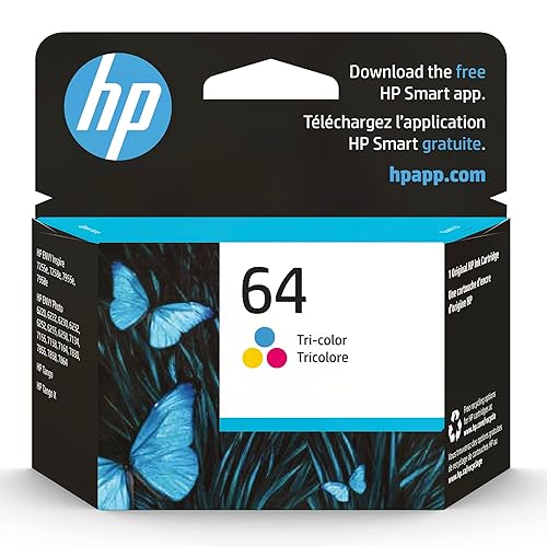 HP 64 Tri-Color Ink Cartridge | Works with Envy Inspire 7950e; Envy Photo 6200, 7100, 7800; Tango Series | Eligible for Instant Ink | N9J89AN
