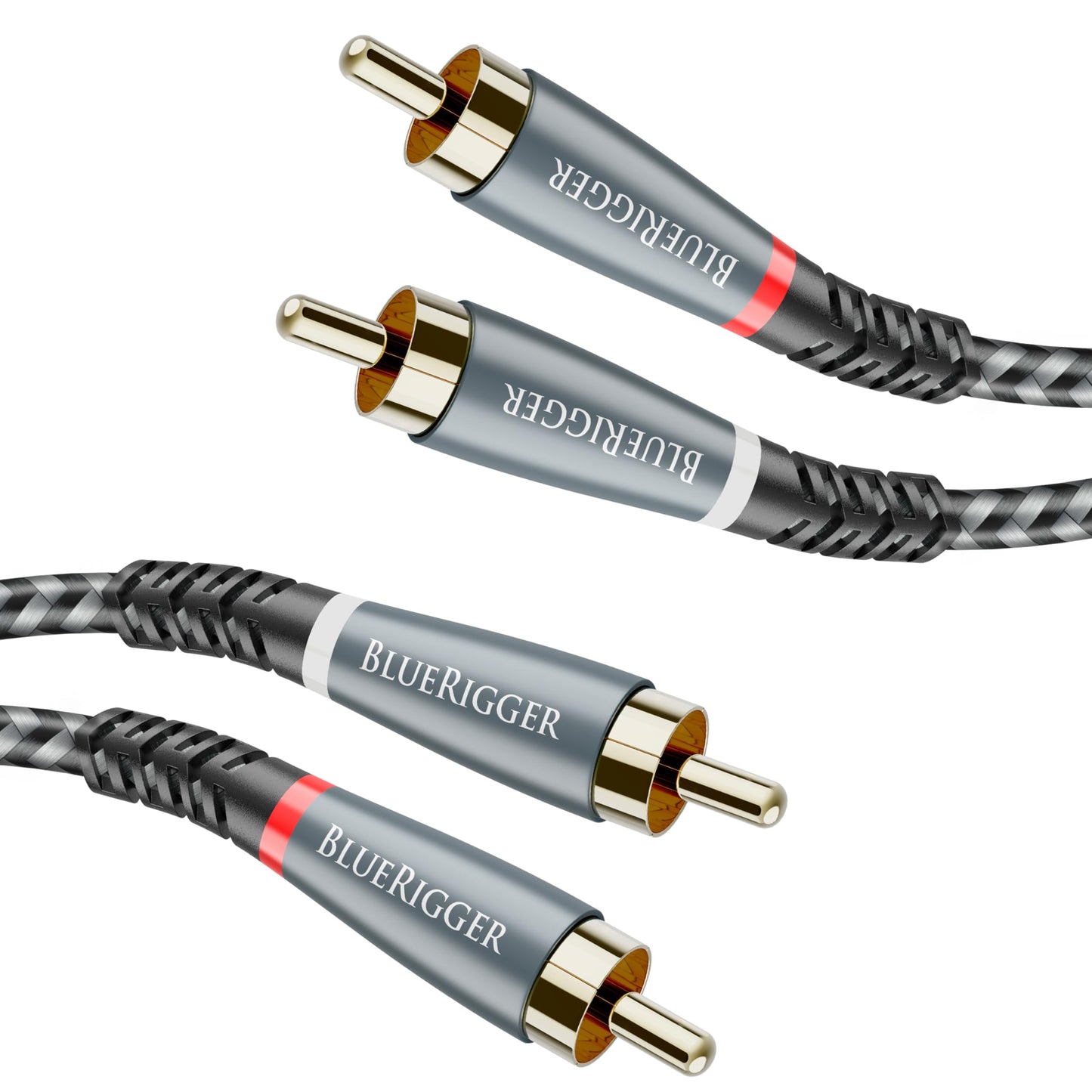 BlueRigger RCA Cable, 6FT (2RCA Male to 2RCA Stereo Audio Cable, Braided, Gold Plated, Subwoofer)- Compatible with Home Theater, Amplifier, Hi-Fi