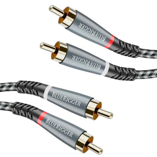 BlueRigger RCA Cable, 6FT (2RCA Male to 2RCA Stereo Audio Cable, Braided, Gold Plated, Subwoofer)- Compatible with Home Theater, Amplifier, Hi-Fi