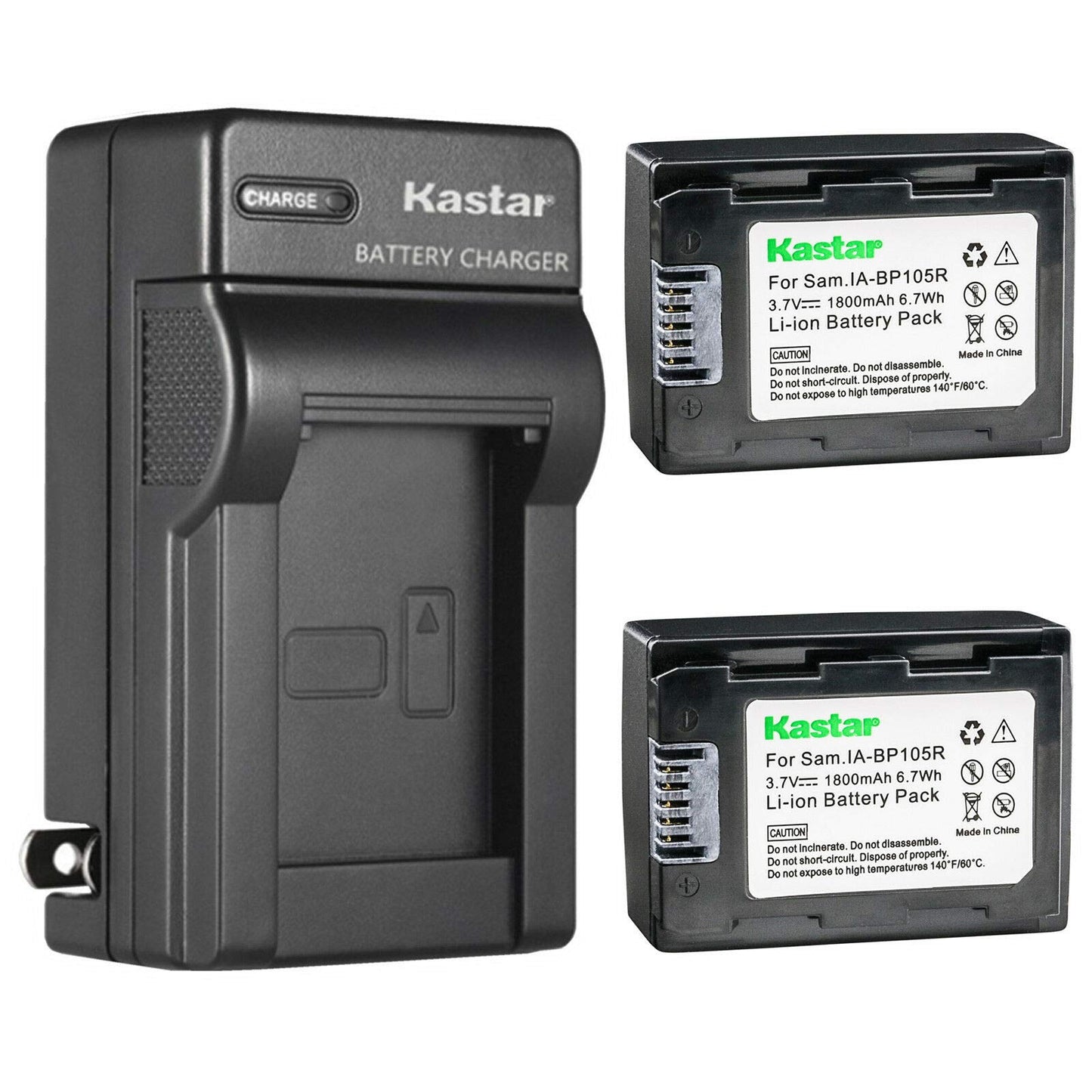 Kastar 2-Pack Battery and AC Wall Charger Replacement for Samsung IA-BP105R, IA-BP210R, AD43-00201A Battery, Samsung HMX-F90WN, HMX-F90WN/XAA