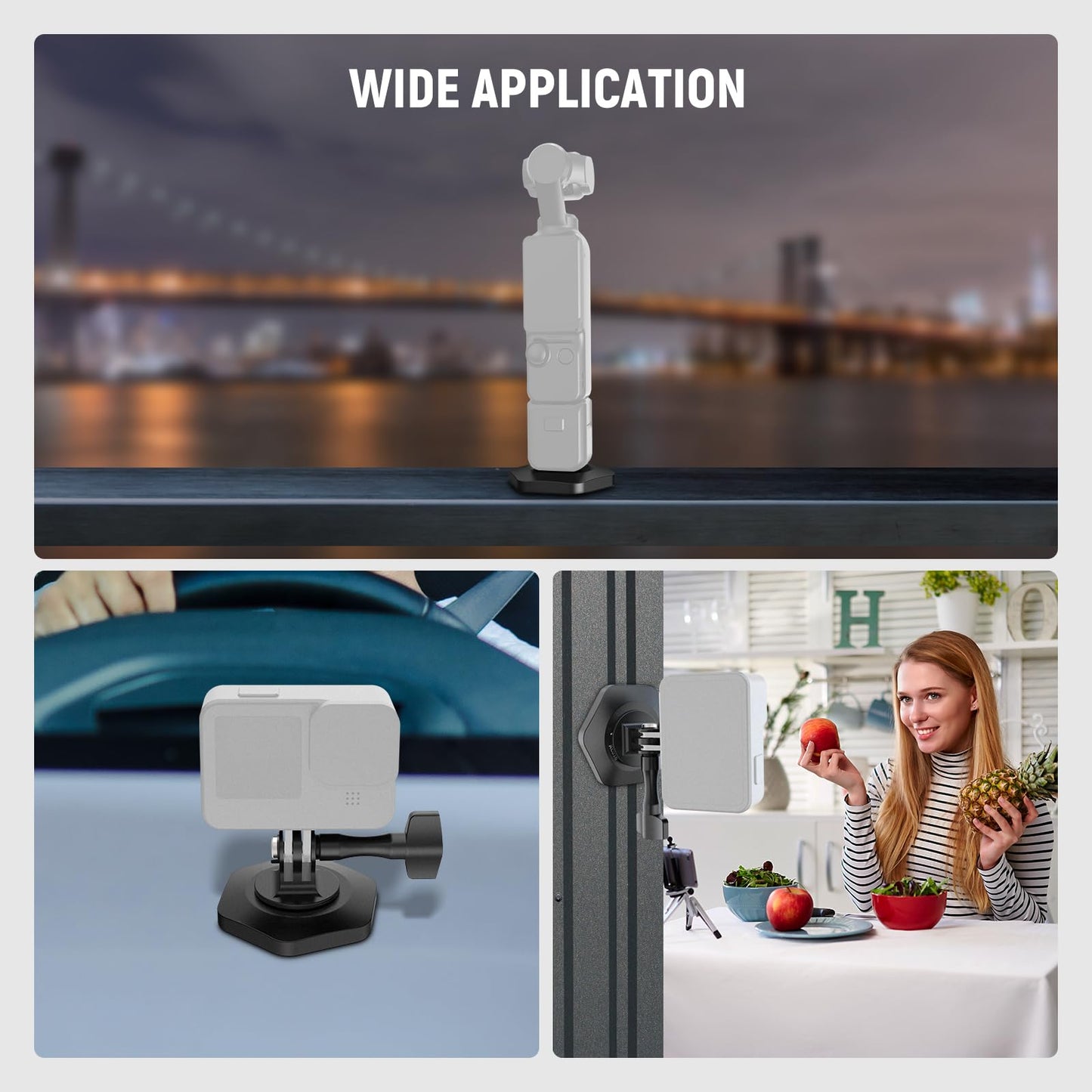 Neewer Magnetic Camera Mount Base Compatible with DJI Osmo Pocket 3 Insta360 X4/3/GO 3S/3, Strong Magnetic Stand Quick Release Base Mount with 1/4"