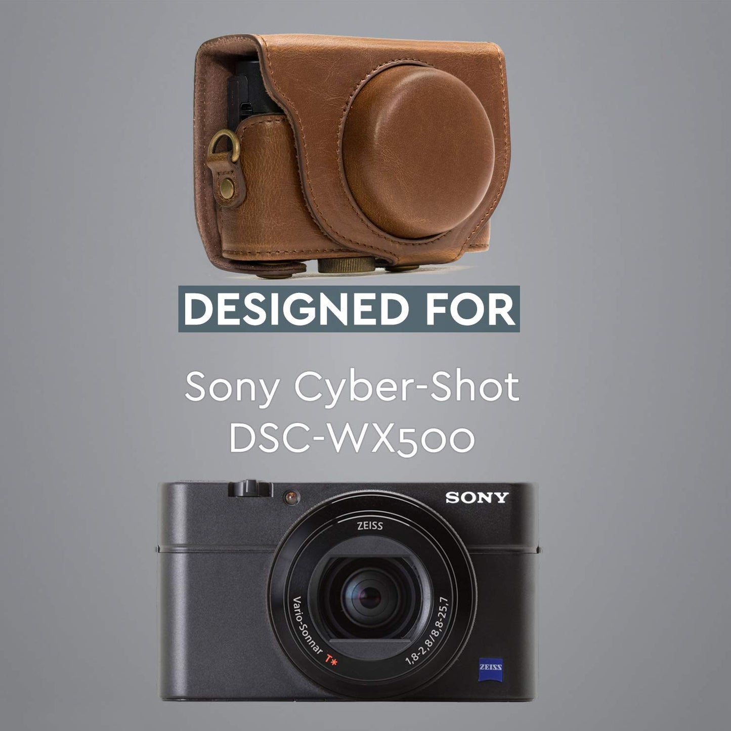 MegaGear Ever Ready Protective Leather Camera Case, Bag for Sony Cyber-Shot DSC-WX500 Digital Camera (Dark Brown) (MG600)