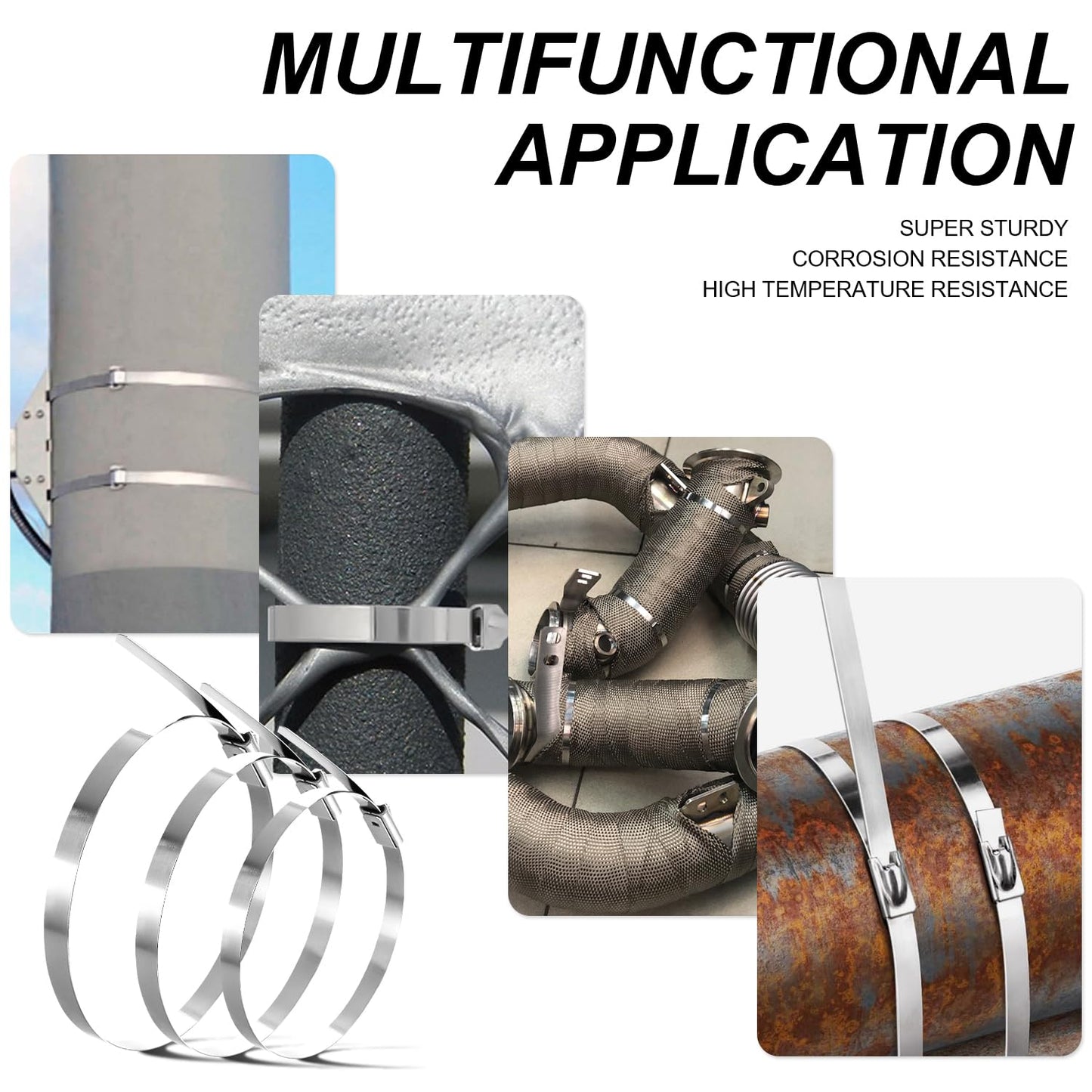 Metal Zip Ties 24 inch Stainless Steel Cable Ties 100 Pack 270 lbs Heavy Duty Self-locking Wire Ties High Temp Zipties Chain Link fence Ties Multi