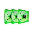 Apevia CF312SL-UGN 120mm 4pin Molex + 3pin Motherboard Silent Green LED Case Fan (3-pk)