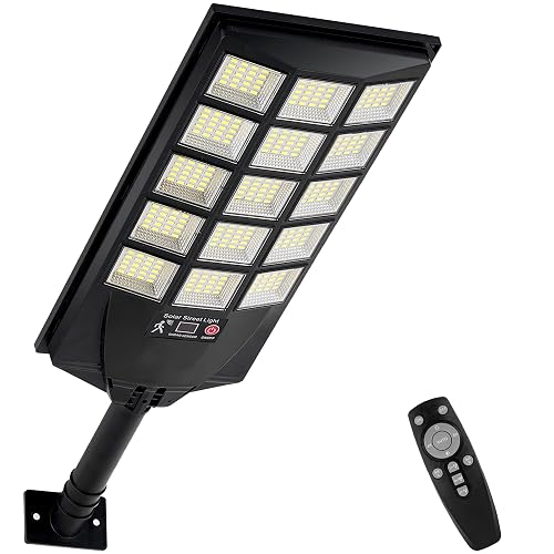 Oneluner Solar Lights Outdoor Waterproof, 6500K Dusk to Dawn Solar Street Light Motion Sensor with Remote, LED Security Flood Light for Outside Garden
