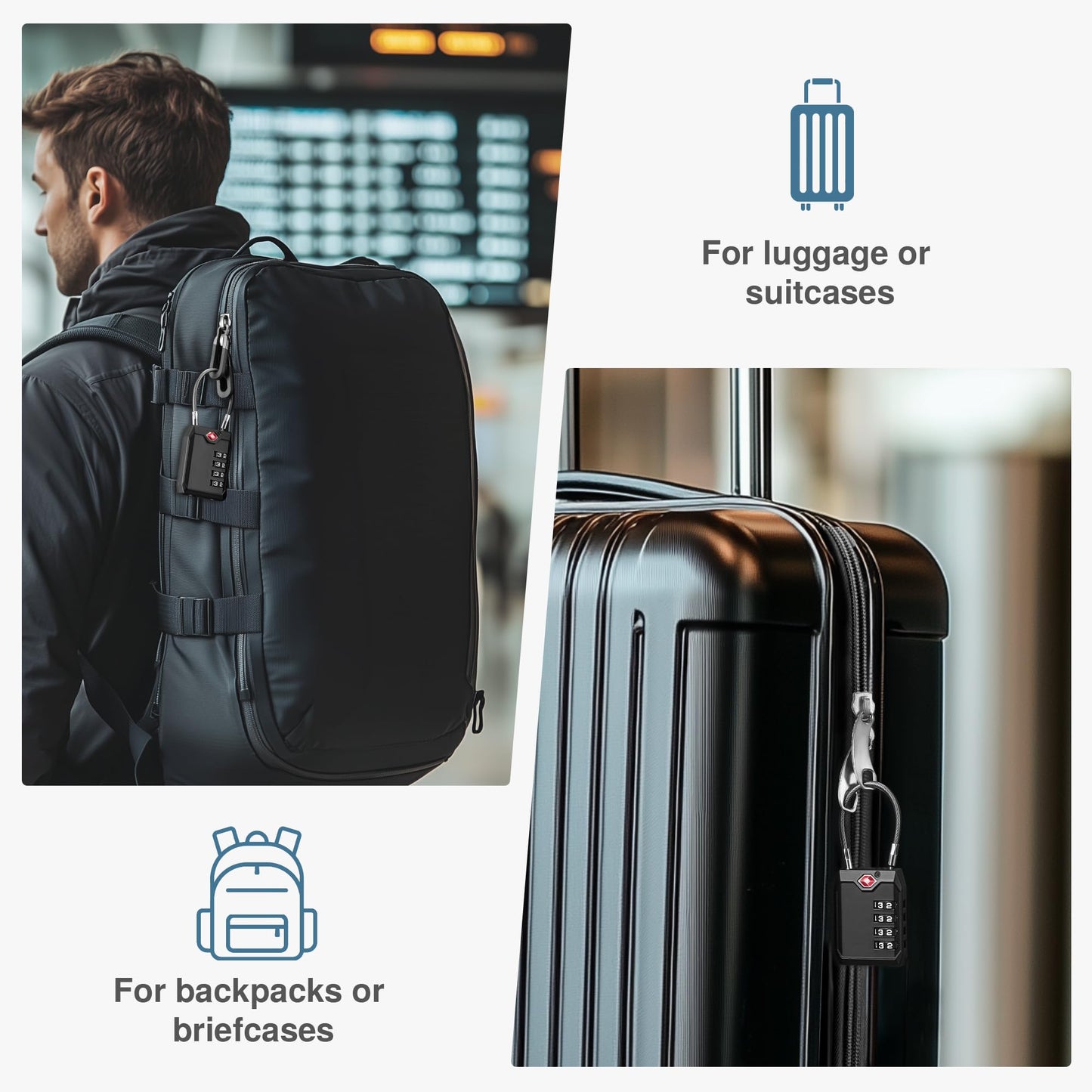 Puroma TSA Approved Luggage Locks 2 Pack – 4-Digit Combination Cable Travel Padlocks for Suitcases, Bags, Backpacks & Gym Lockers (Black)