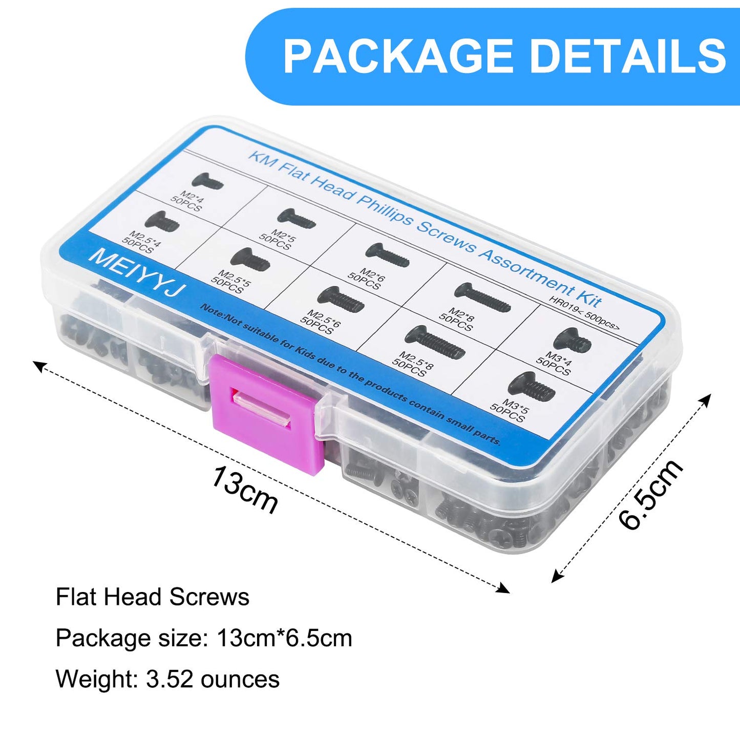 MEIYYJ 500pcs M2 M2.5 M3 Laptop Notebook Computer Replacement Screws Kit, PC Flat Head Phillips Screw Assortments, Countersunk SSD Electronic Repair