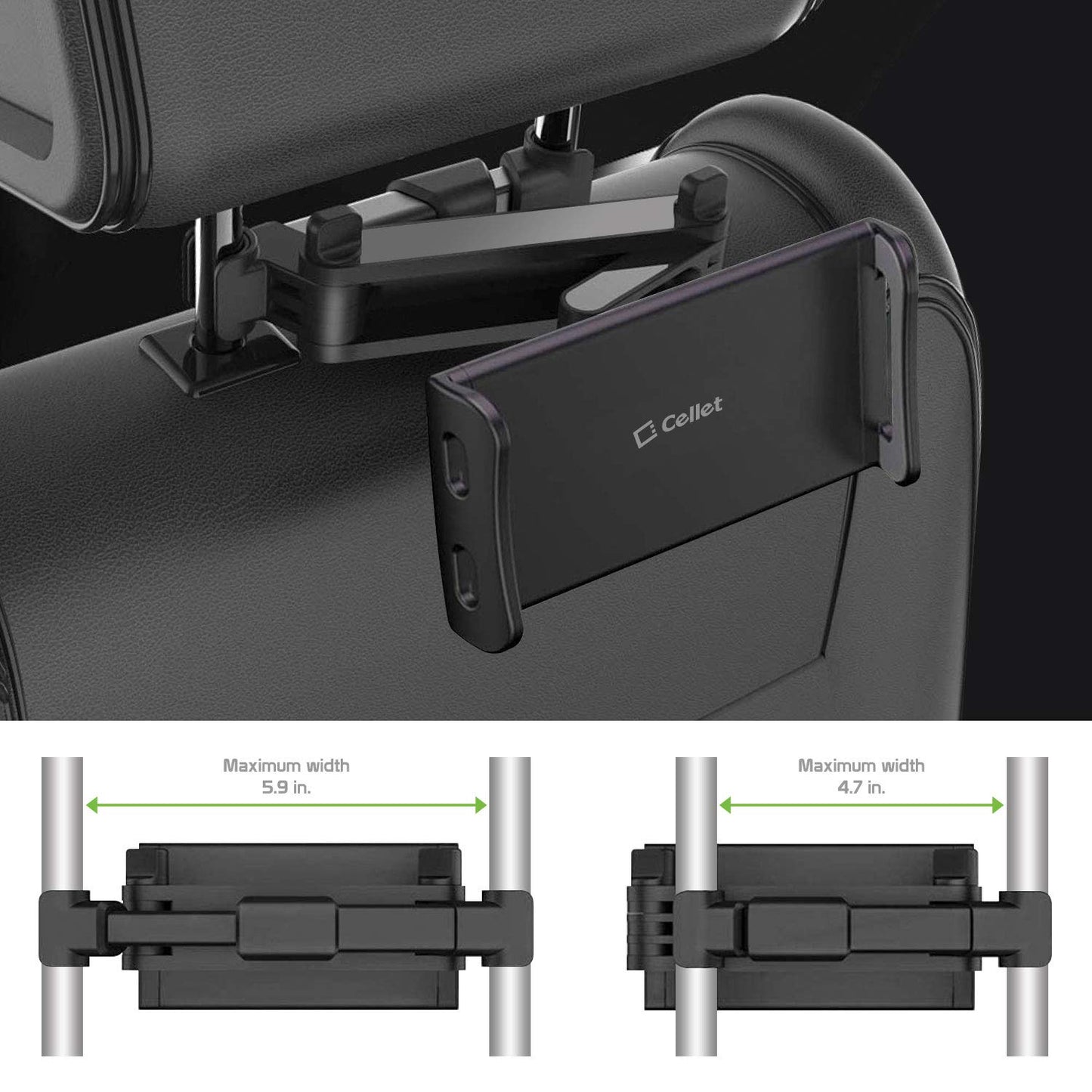 Cellet Universal Car Headrest Mount for Tablets & Phones - 360° Rotating Back Seat Tablet Holder with Extendable Arm - Compatible with iPad