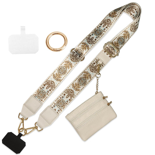 Cell Phone Lanyard with Wallet - Anti-Theft Crossbody Adjustable Phone Strap for Most Smartphones, for Men & Women (Beige)
