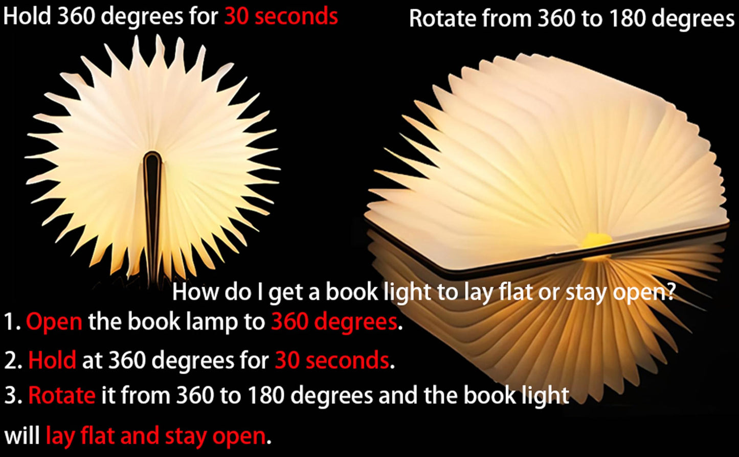 Ngtcglm 5.7Inch Wooden Book Light, 3 Colors Folding Book Lamp, USB Rechargeable,Unique Lamp,Book Lovers Gifts