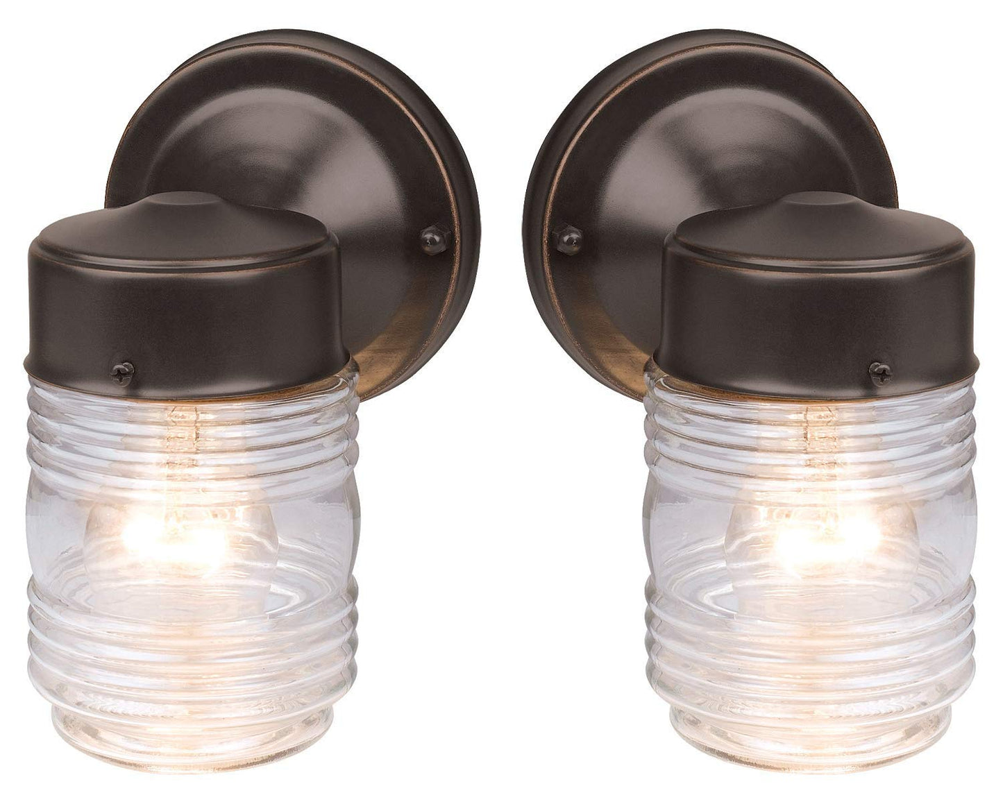 Design House 587311 Jelly Jar Classic 1-Light 2-Pack Indoor/Outdoor Wall Light with Clear Ribbed Glass for Entryway Porch Patio, Oil Rubbed Bronze