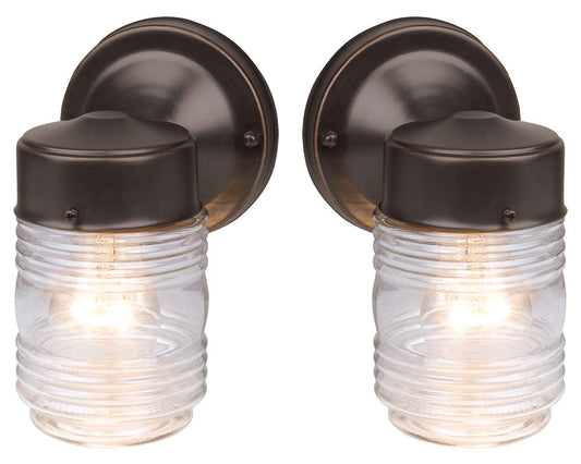 Design House 587311 Jelly Jar Classic 1-Light 2-Pack Indoor/Outdoor Wall Light with Clear Ribbed Glass for Entryway Porch Patio, Oil Rubbed Bronze