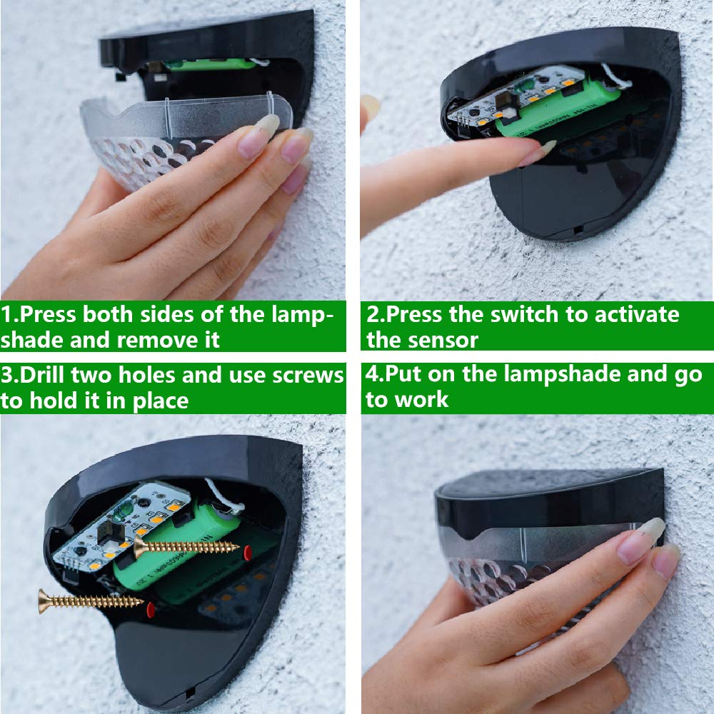 KBP Solar Fence Lights Outdoor Decorative Garden Lights Waterproof Wall Lights for Patio, Yard, Stairway (Black)