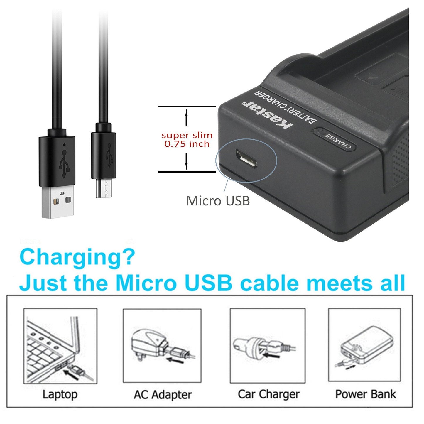 Kastar Slim USB Charger for Samsung SB-LSM80 and SC-DC163 DC164 DC165 DC171 DC173 DC175 DC563 DC564 DC575 D263 D351 D352 D355 D362 D363 D364 D365 D366