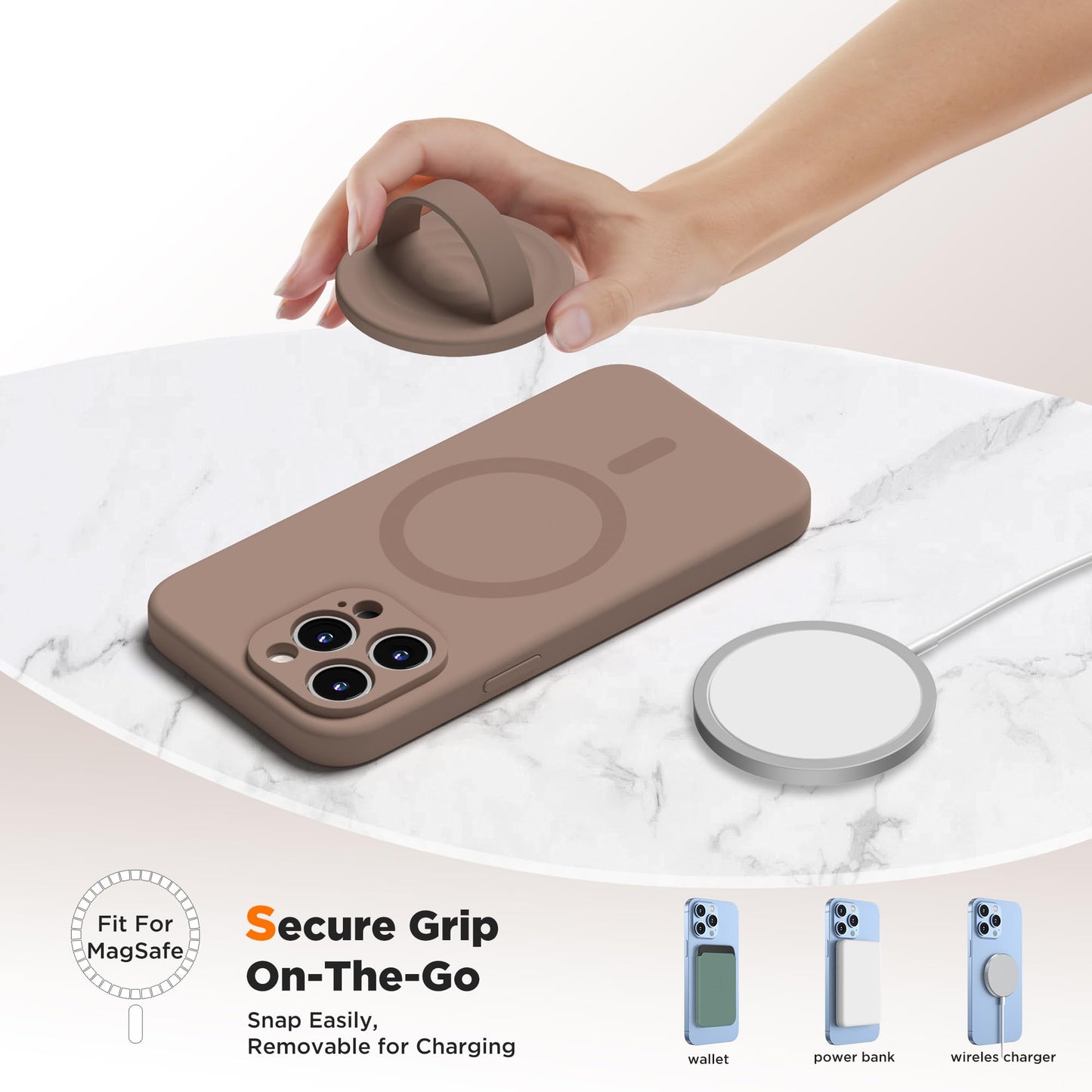 HSAOHD Upgraded Magnetic Phone Grip, Liquid Silicone Soft and Portable, Removable Finger Loop Ring Grip Holder for iPhone, Strong Magnetic Attraction