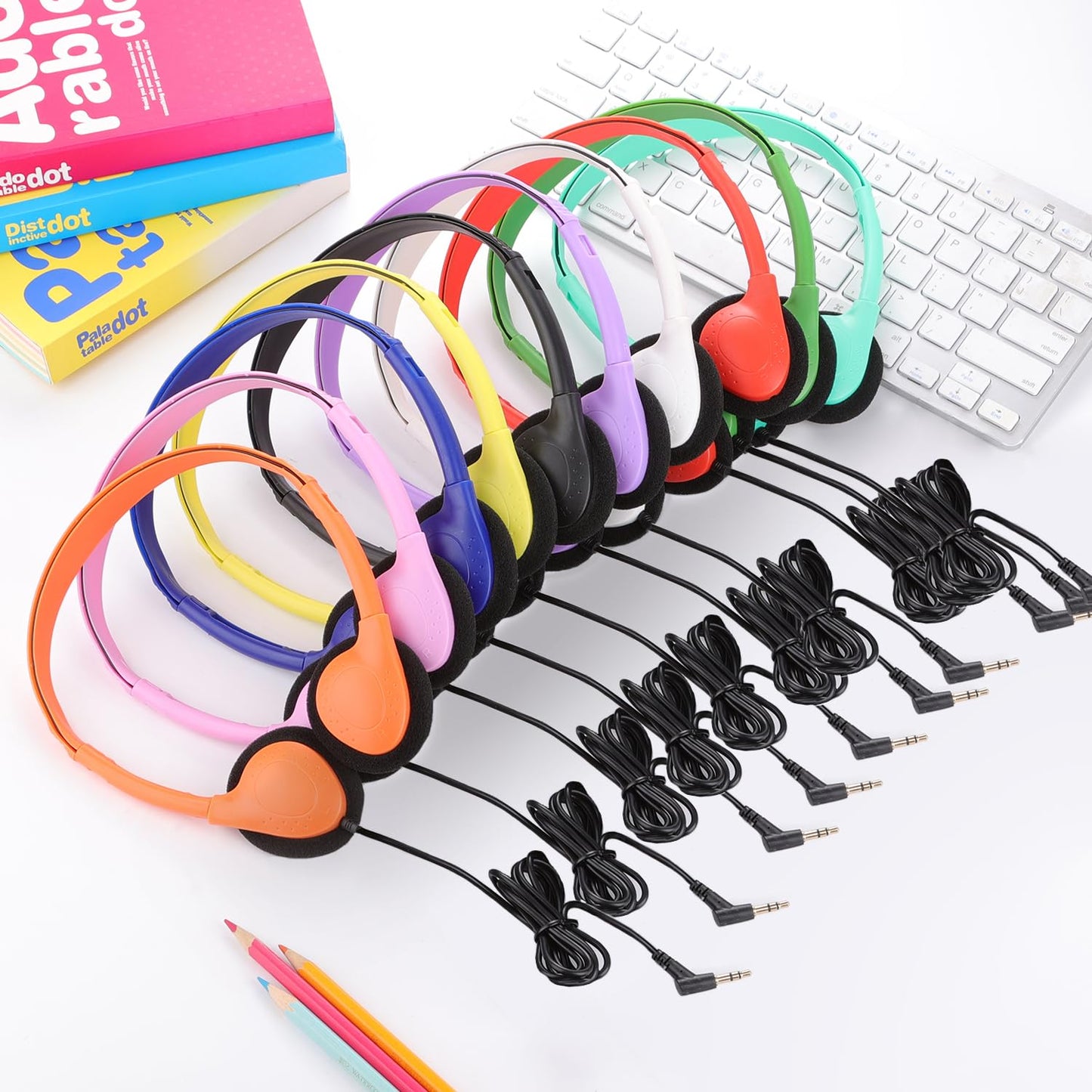 Ladont 20 Pack Bulk Classroom Headphones for Students Kids School, Wholesale Headphones Class Set with 3.5mm Jack for Chromebook Laptop PC Computer(10