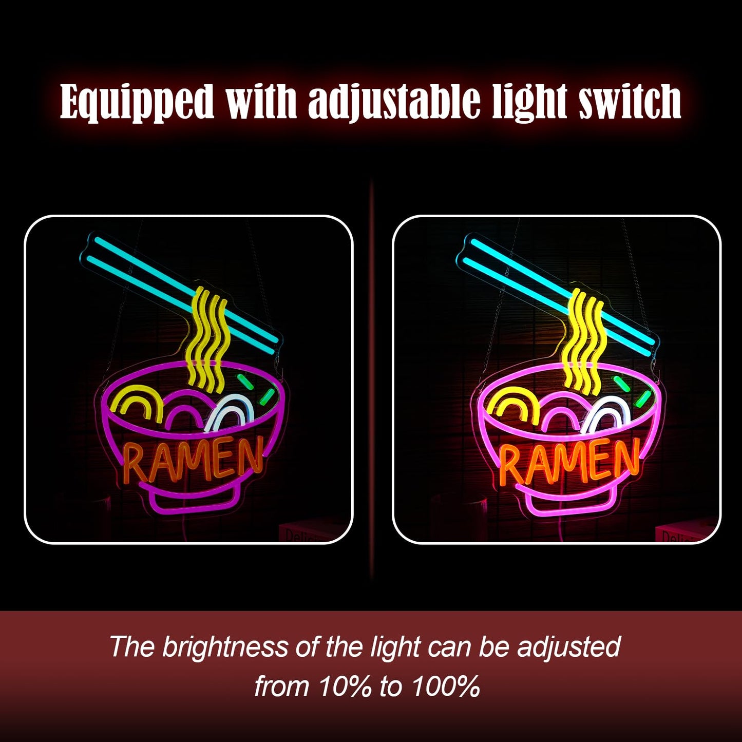 LIUOZHTEA Ramen Neon Sign Dimmable LED Ramen Neon Light for Wall Decor Delicious Noodle Light Up Sign for Ramen Shop Resturant Dinning Room Kitchen