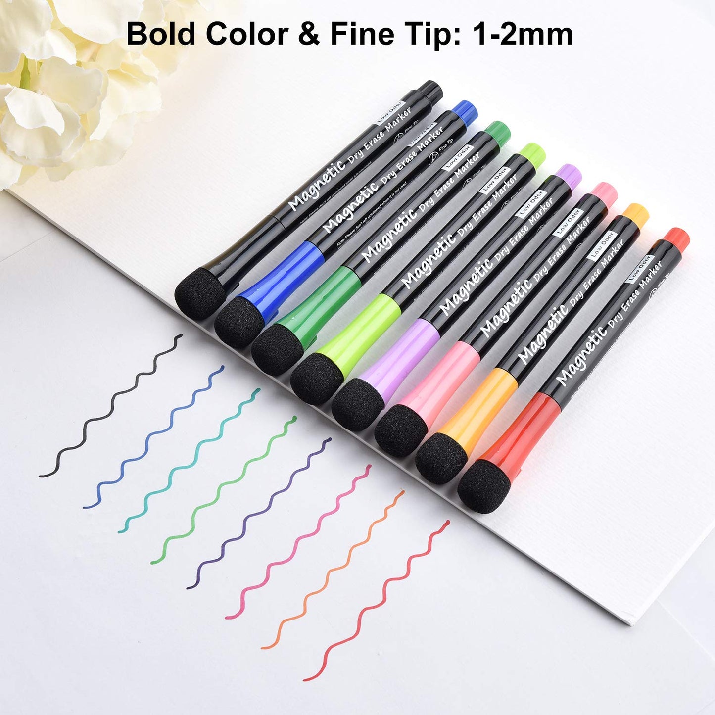 Magnetic Dry Erase Markers, (8 Pack) Dealkits Low Odor White Board Markers Whiteboard Markers with Erasers for Kids Teacher Supplies for Classroom
