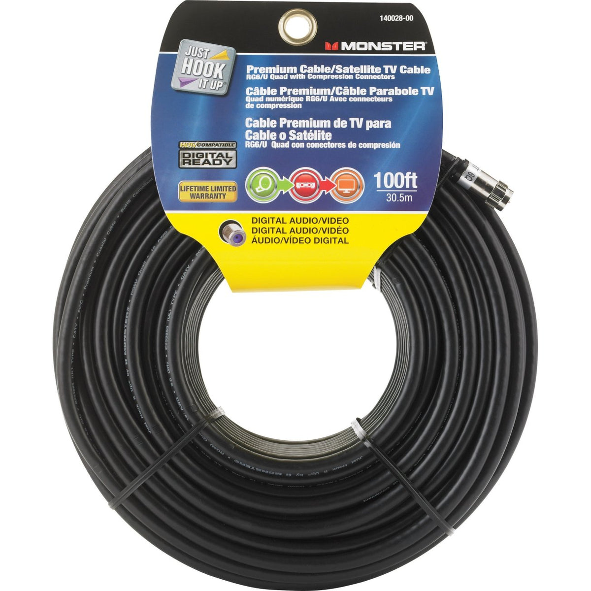 Cable RG6 Quad 100' Blk by Monster Jhiu MfrPartNo 140028-00