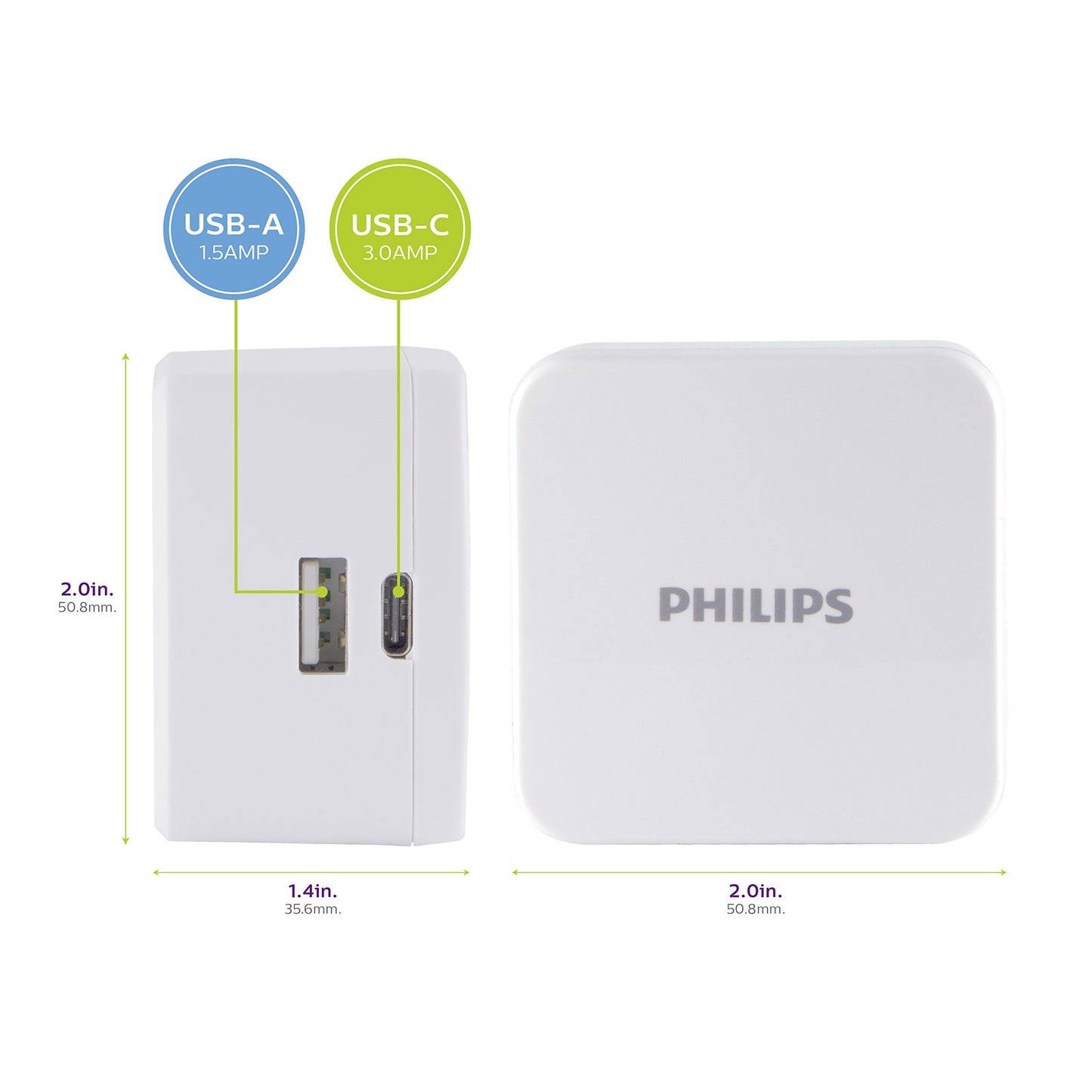 Philips iPhone USB Wall Charger Block, 22.5W Charging Block with USB C and USB A for iPhone 16, 15, 14 Series, iPad, Power Adapter Cube, Foldable Plug