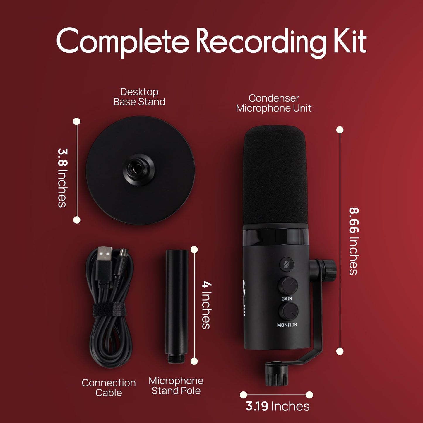 Pyle Dynamic Microphone, Dual Input USB/XLR Podcast Recording, PC Streaming Studio Mic with RGB Light, Mute Button, Desktop Stand, Headphone Jack, &