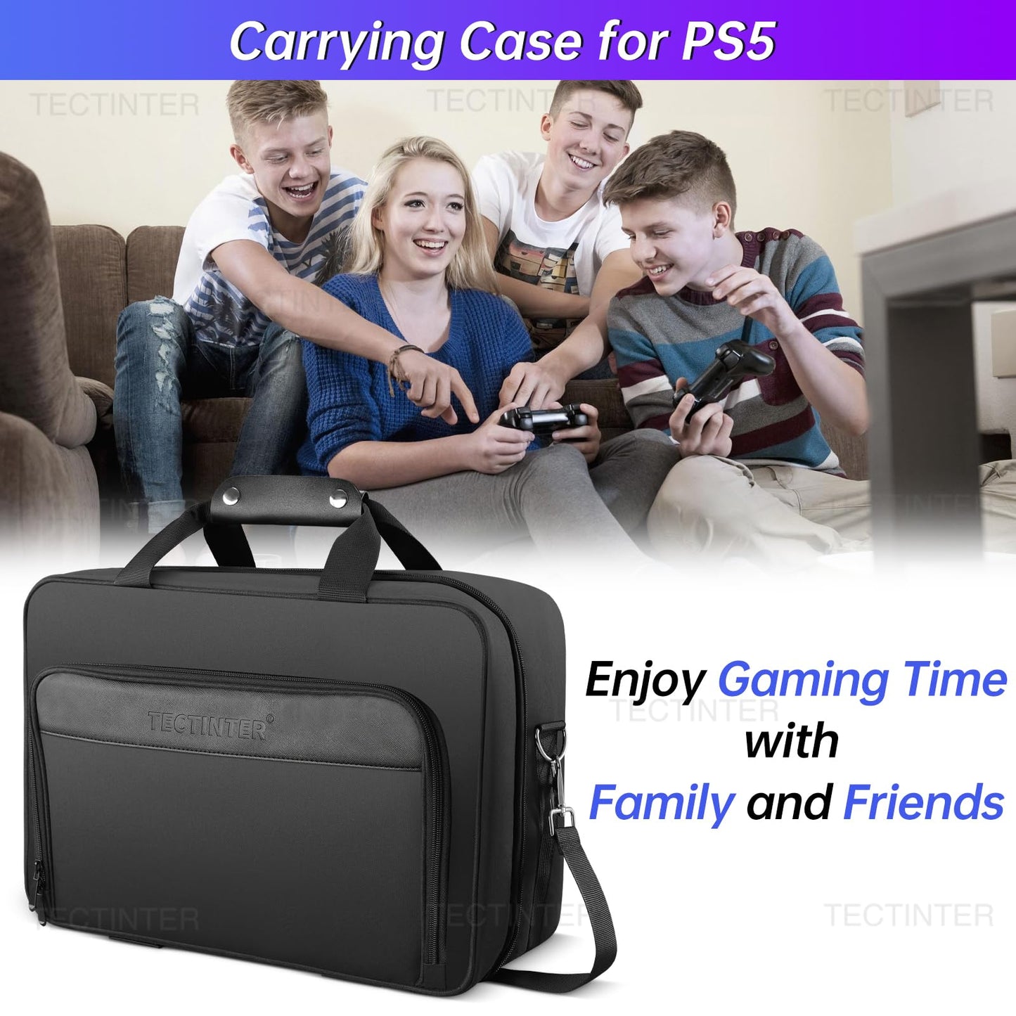 TECTINTER Carrying Case for PS5, Protective Travel Bag for PS 5 Console Controller, Large Capacity Storage Case Compatible with Playstation 5 Games