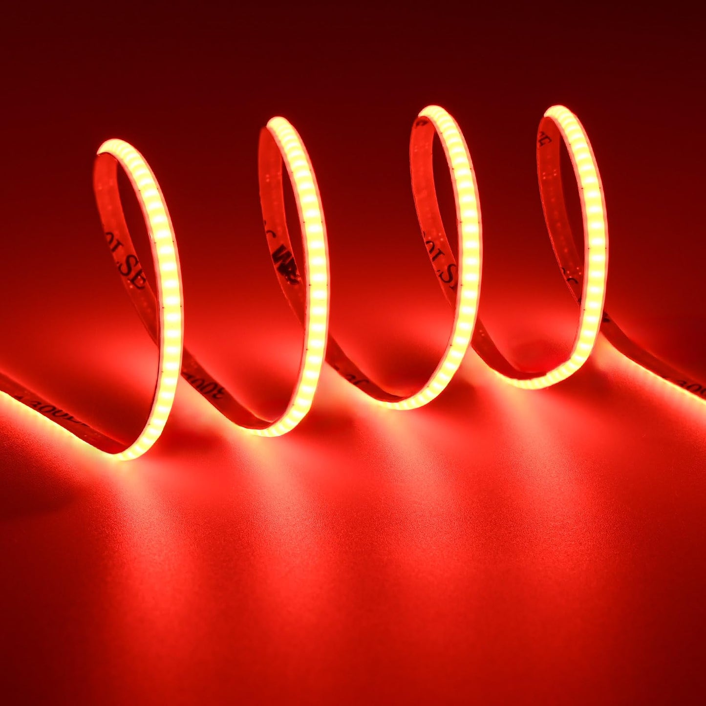 TOPAI 4mm Ultra Thin COB LED Strip Red 620-625nm 16.4ft, DC 12V Dotless High Density 400LEDs/M 7W/M, CRI>90 Cuttable Flexible with 3M Adhesive