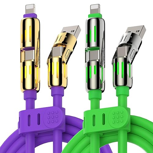 MFish 240W 4-in-1 USB Charging Cable, 2 Pack 6.6FT, Fast Charger Cord, USB-A & Dual USB-C to USB-C/Lightning, for iPhone 17/16/15/14, iPad, MacBook