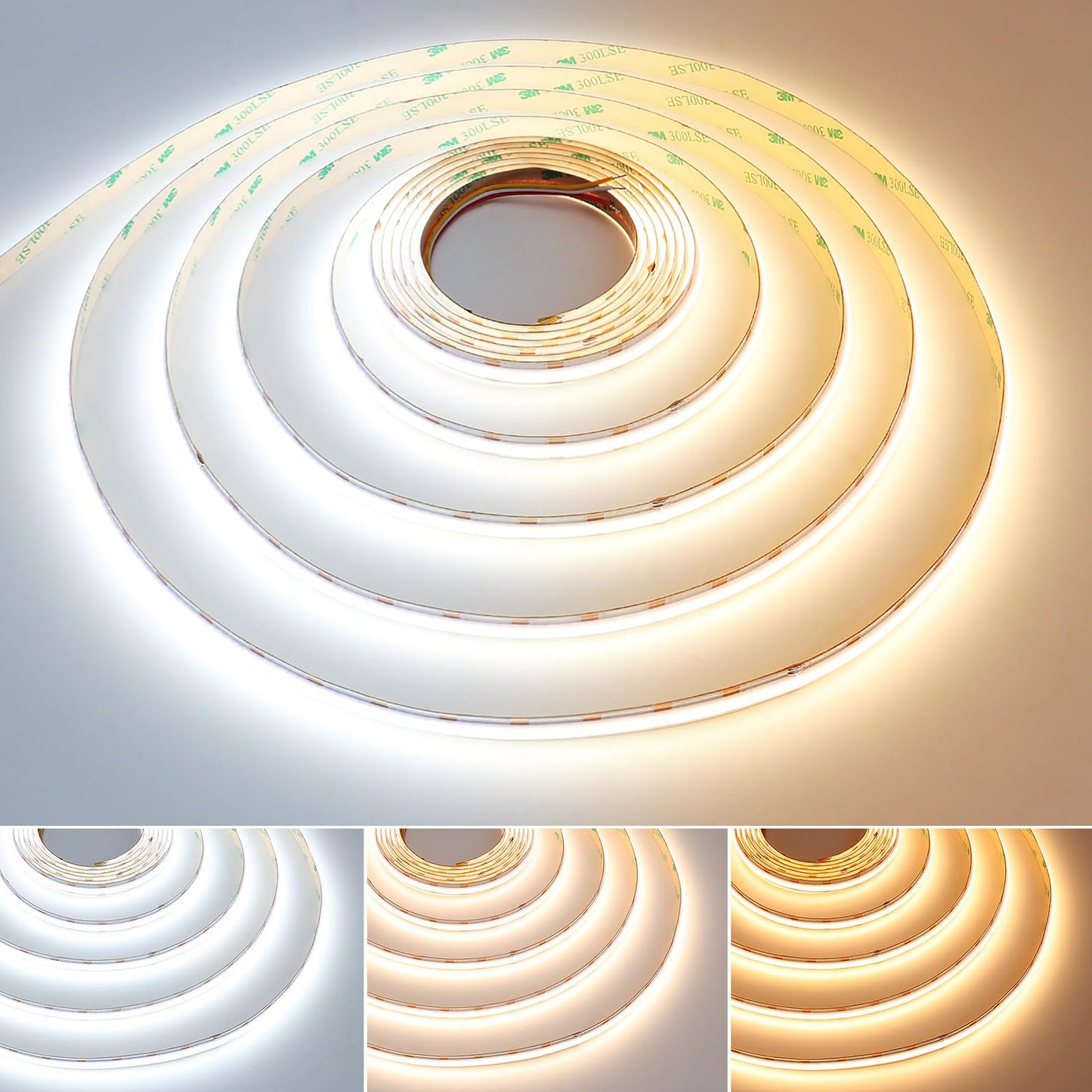 GOMING 24V Spotlight Linear CCT Tunable White COB LED Strip 2700-6500K 16.4ft(5M) 624LEDs/M CRI 93+ IP20 No-Waterproof LED Tape Lights for Home