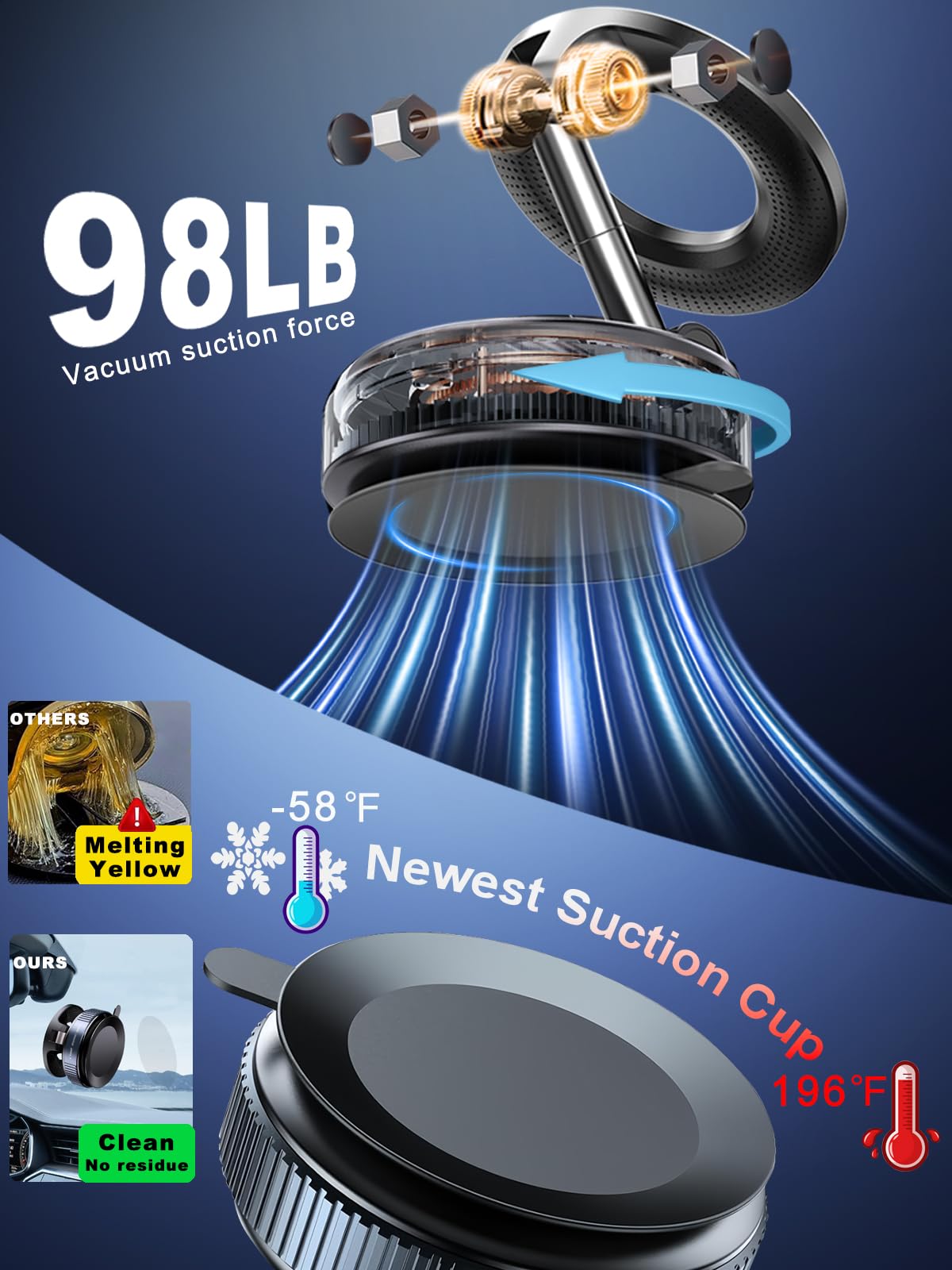 snanlen Upgraded 360° Vacuum Magnetic Phone Holder, Magnetic Car Phone Mount, Hands-Free Suction Cup Phone Holder for Car/Gym/Mirror/Shower, Car Mount