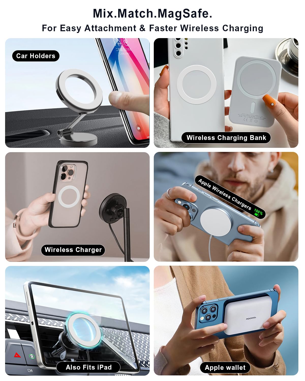 KALAPOP for MagSafe Sticker,MagSafe Ring Magnet,Magnetic Wireless Charger Conversion Kit,Compatible with iPhone 16/15/14/13/12/11, Galaxy S23/S22/S21