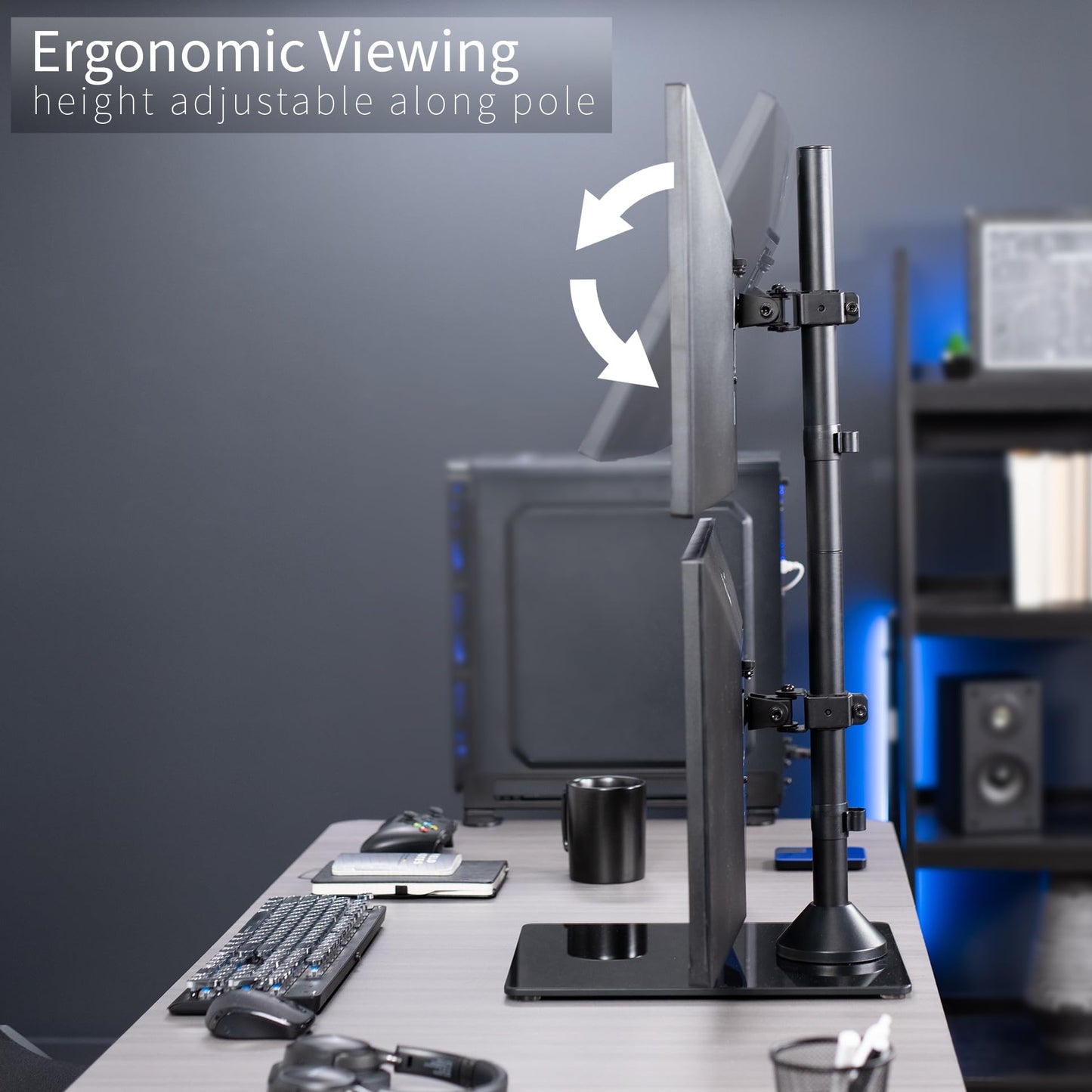 VIVO Dual Monitor Desk Stand with Tempered Glass Base, Free-Standing LCD Mount, Holds in Stacked Vertical Position 2 Ultrawide Screens up to 34
