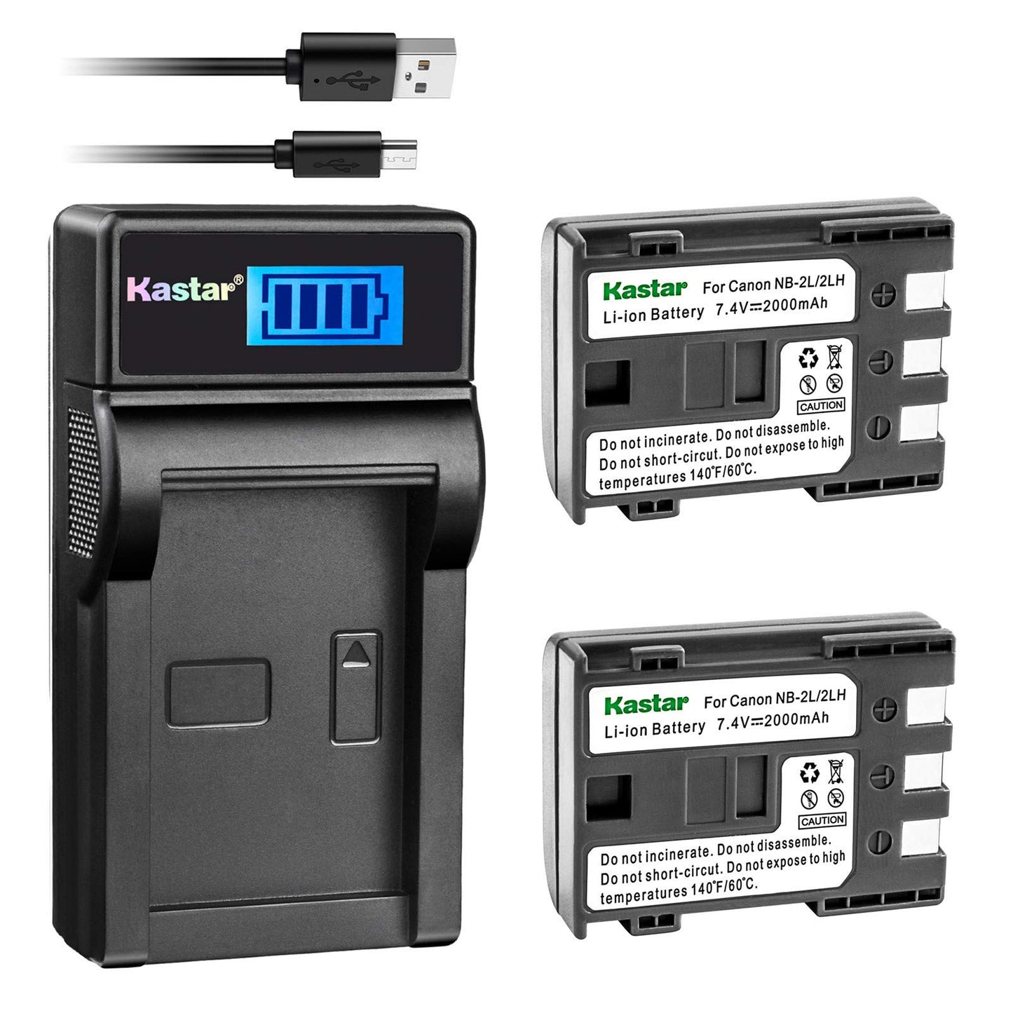 Kastar Battery (X2) & LCD Slim USB Charger for Canon NB-2L, NB-2LH, NB2L, NB2LH and G9, Rebel XTi, G7, Rebel XT, HV-20, ZR-850, S30, HV-40, S330, S50