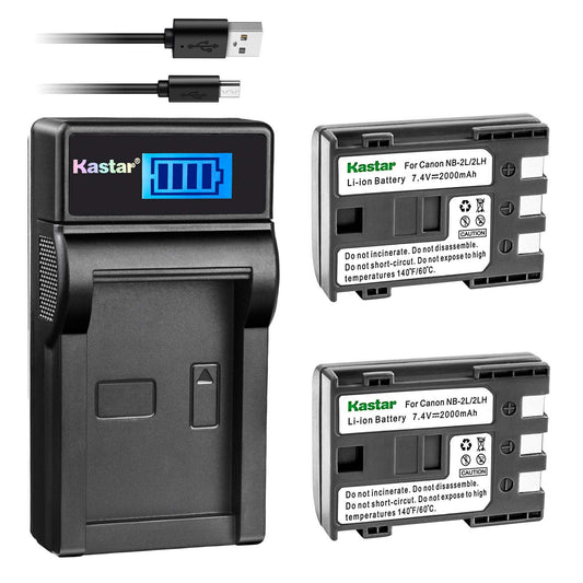 Kastar Battery (X2) & LCD Slim USB Charger for Canon NB-2L, NB-2LH, NB2L, NB2LH and G9, Rebel XTi, G7, Rebel XT, HV-20, ZR-850, S30, HV-40, S330, S50