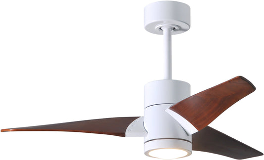 Matthews SJ-WH-WN-42 Super Janet Damp Rated 42" Ceiling Fan with LED Light and Remote & Wall Control, Silent DC Motor, 3 Solid Wood Blades, Gloss