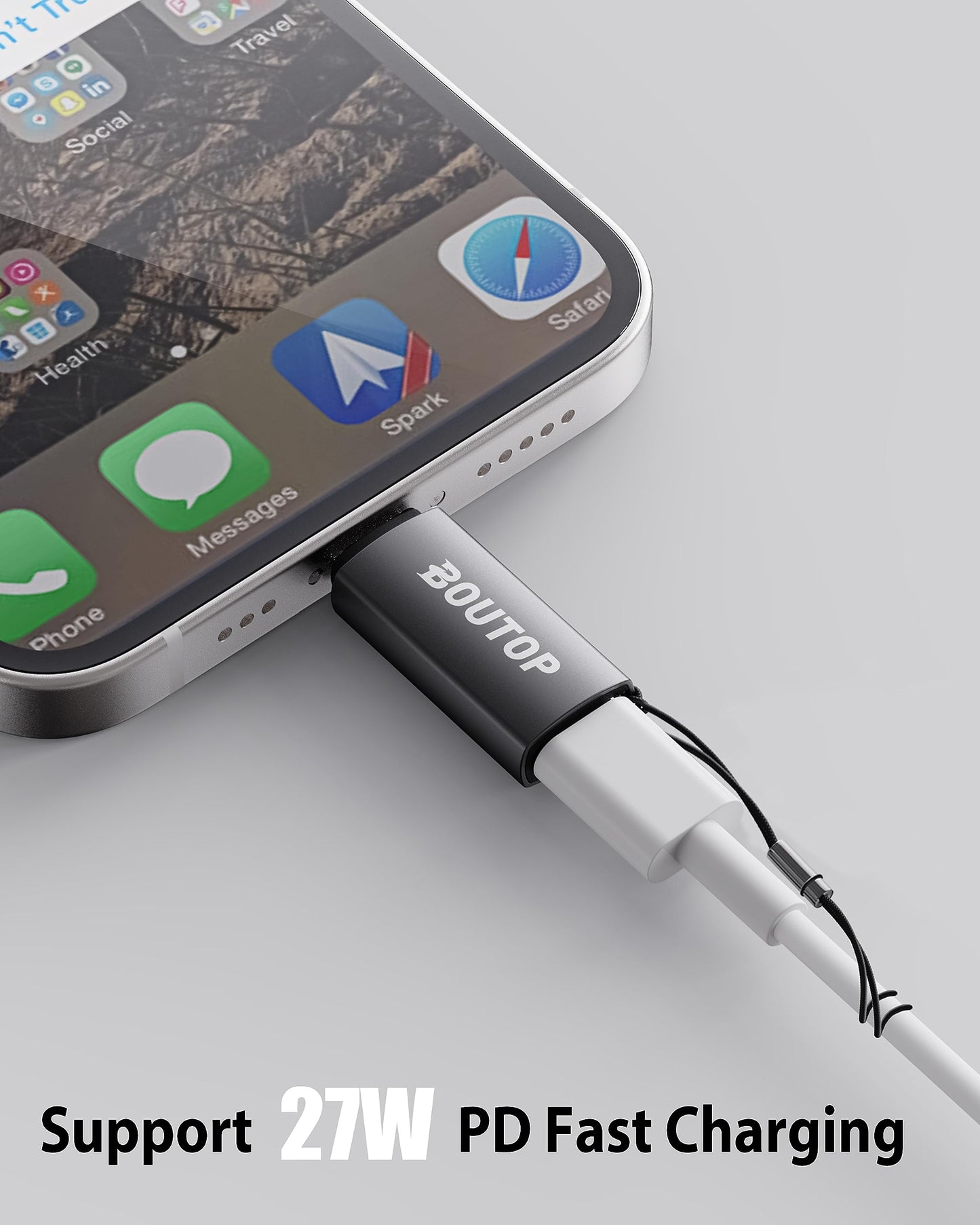 BOUTOP [MFi Certified] 27W USB C to Lightning Adapter Support PD Fast Charging,Not for Audio Headphones Compatible with iPhone 14/13/12/11 iPad iPod…