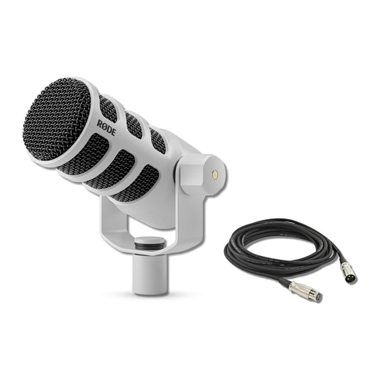 Rode PodMic Cardioid Dynamic Broadcast Microphone (White) with XLR Cable and StreamEye Polishing Cloth