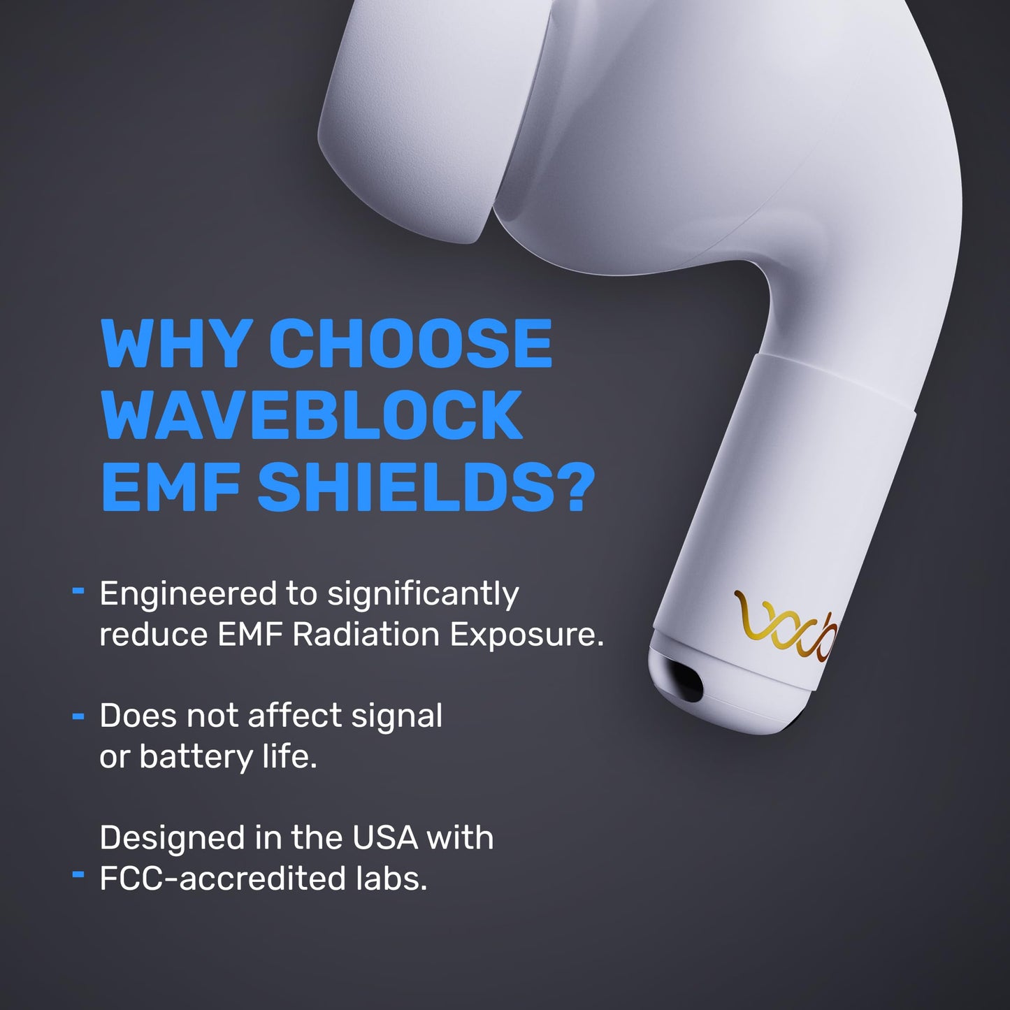 EMF Shield Sticker for AirPods - Lab-Tested Electromagnetic Wave Reduction, Made in USA, Patented for 5G & Wireless Devices, Works with All Short Stem