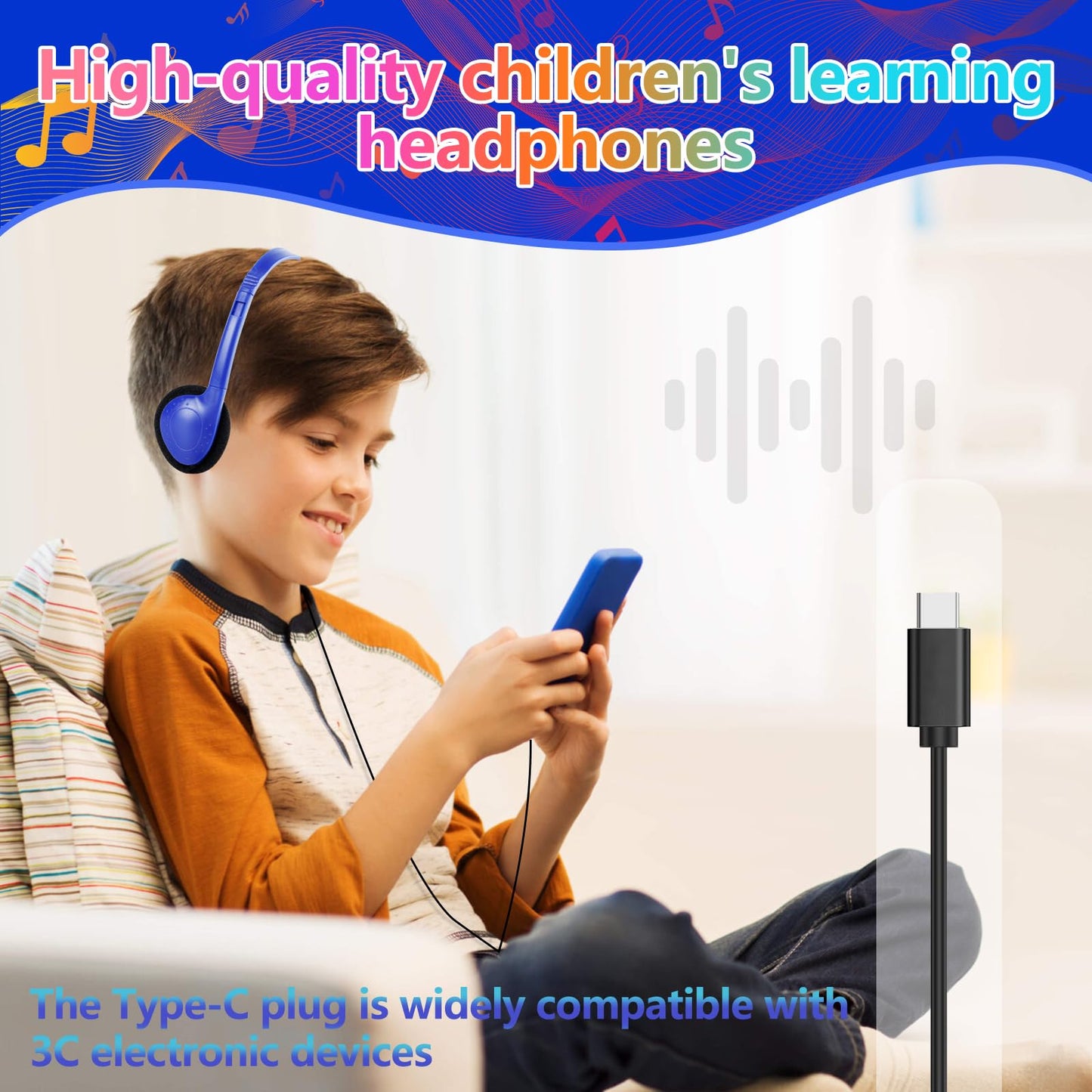 GDBOMA USB C Headphones Bulk for Classroom School Kids 10 Pack,Wired USB Type C Headphones for School Student Children Compatible with Pad Smartphones