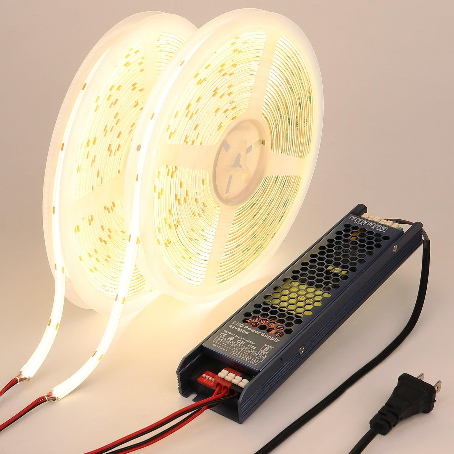 BENLUN 24V COB LED Strip Light Outdoor Waterproof 65.6ft (2 Rolls of 32.8ft), 4000K Natural White 11W/M 312LEDs/M CRI 93 LED Tape Light with Power
